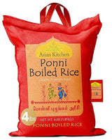 Asian Kitchen Ponni Boiled Rice 4-Pound Bag, 4lbs (1.81kg) Short Grain Par Boiled Rice ~ All Natural | Gluten Friendly | Vegan | Indian Origin |