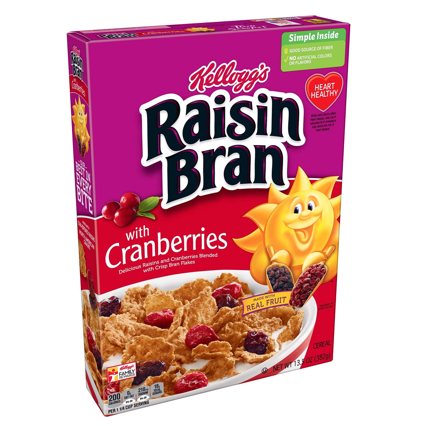 Kellogg's Raisin Bran, Breakfast Cereal, with Cranberries, Excellent Source of Fiber, 13.5 oz Box