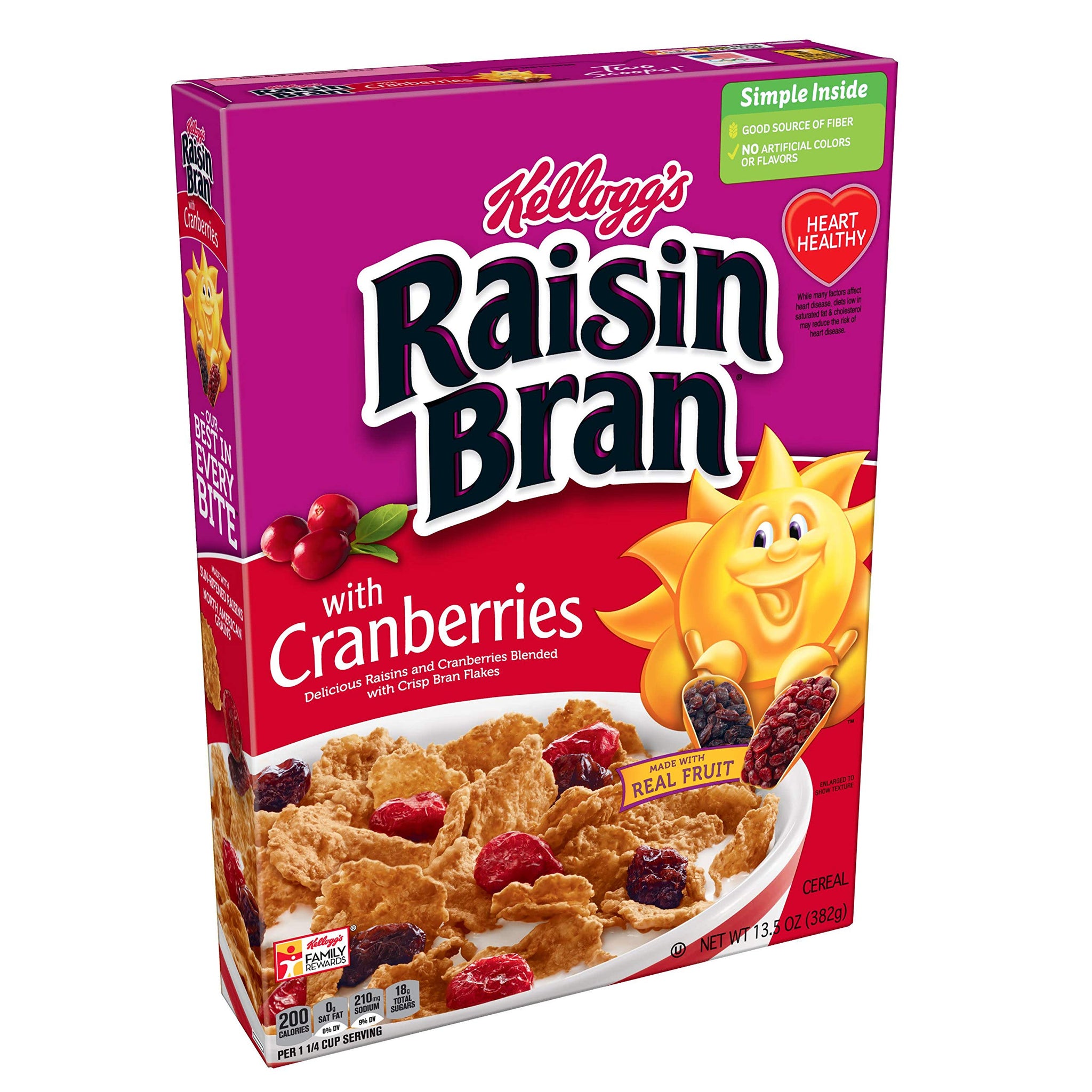 Kellogg's Raisin Bran, Breakfast Cereal, with Cranberries, Excellent Source of Fiber, 13.5 oz Box