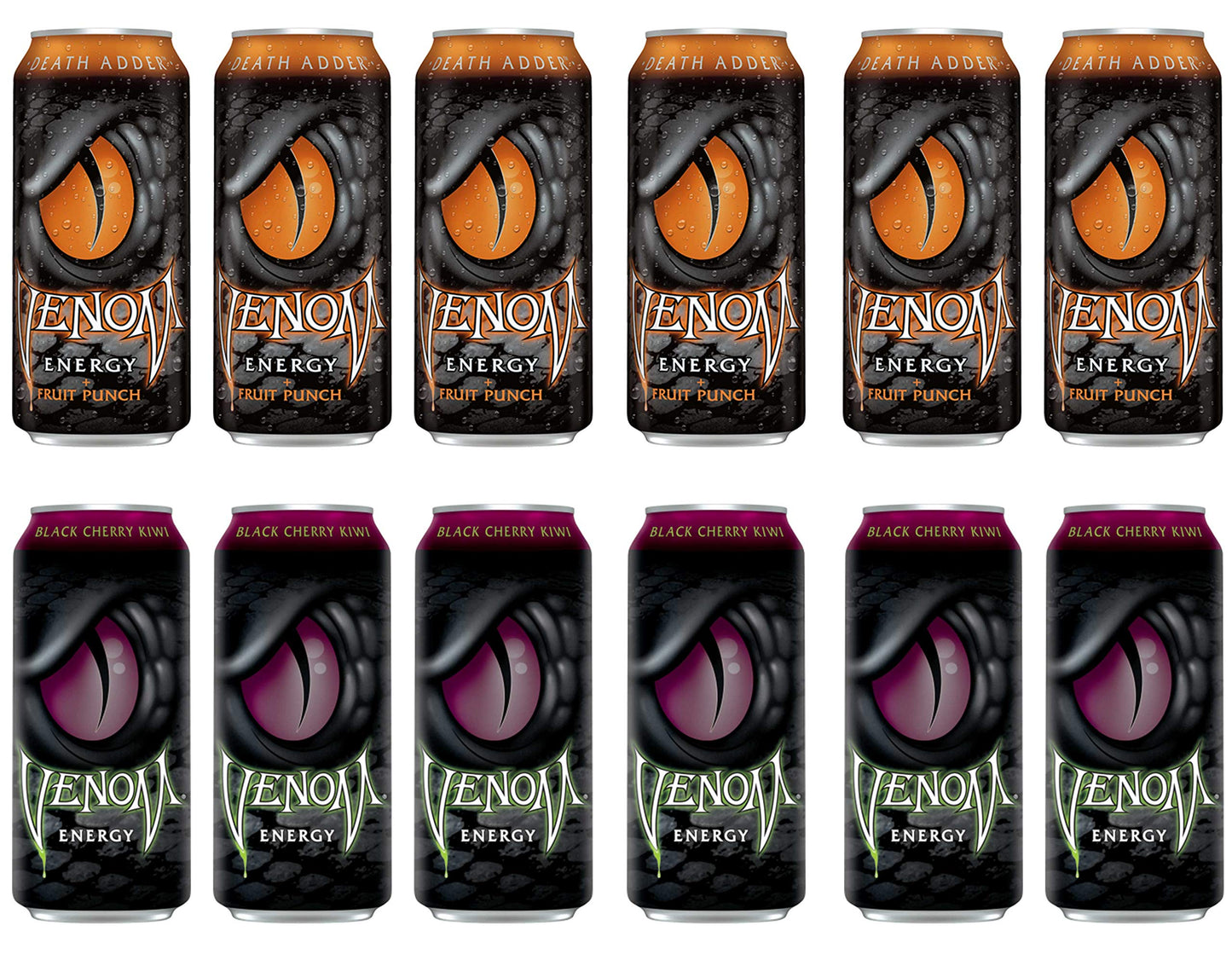 LUV-BOX Variety VENOM ENERGY DRINK pack , pack of 12 , 16 fl oz ,DEATH ADDER ENERGY DRINK , BLACK CHERRY KIWI ENERGY DRINK