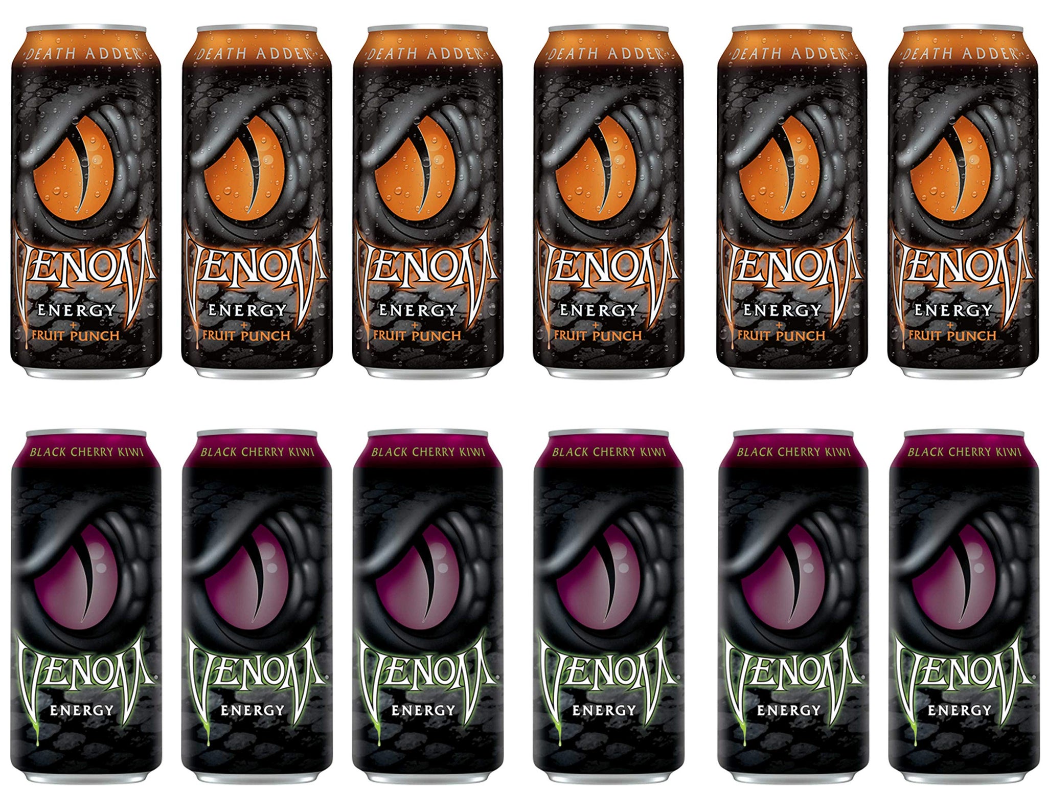 LUV-BOX Variety VENOM ENERGY DRINK pack , pack of 12 , 16 fl oz ,DEATH ADDER ENERGY DRINK , BLACK CHERRY KIWI ENERGY DRINK