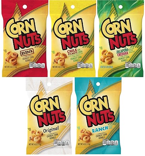 Corn Nuts Variety Pack 4oz Size (Pack of 5) 1 of Each - BBQ, Ranch, Chile Picante, Original and Jalapeno Cheddar
