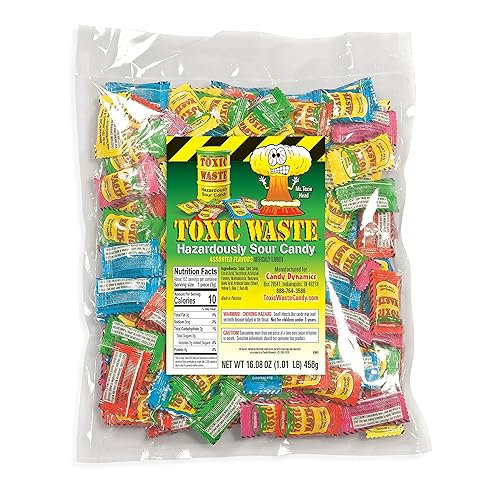 TOXIC WASTE - Hazardously Sour Candy - Apple, Watermelon, Lemon, Blue Raspberry, & Black Cherry Flavors - 1 lb. Bag