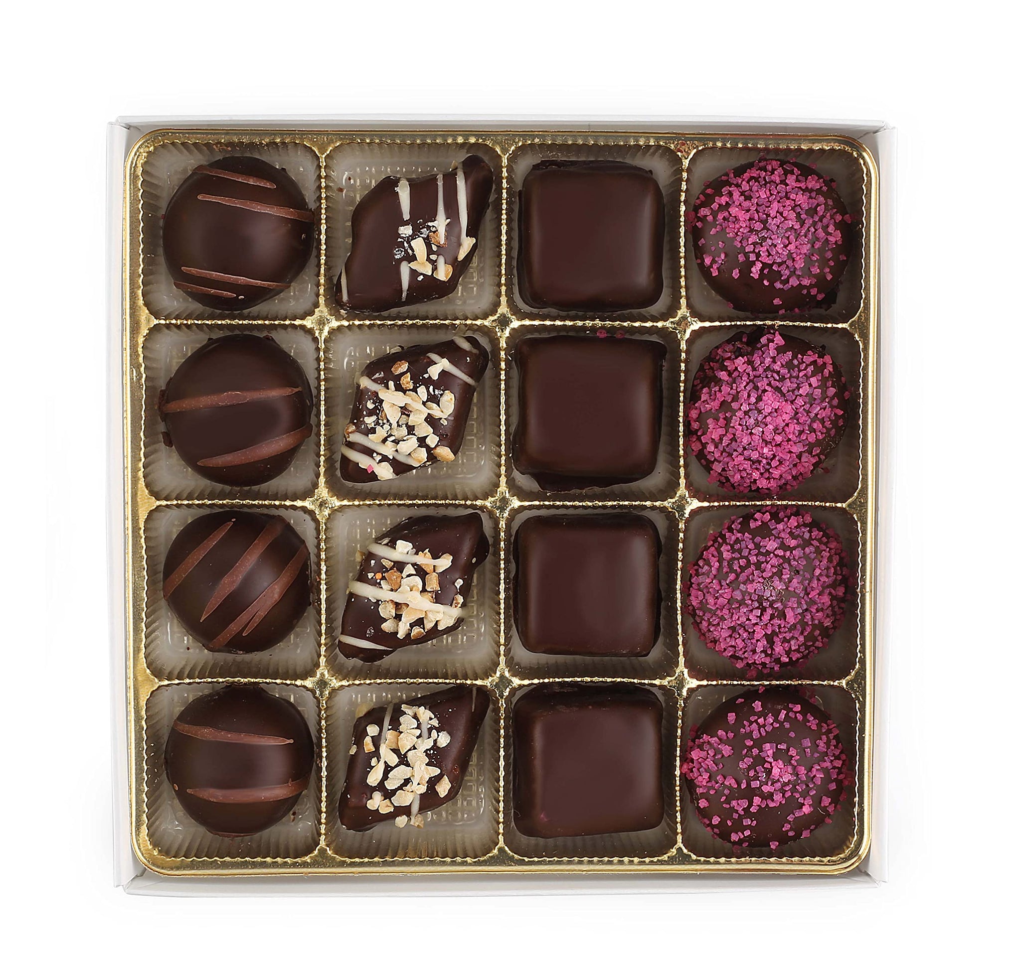 Valentine Chocolate Truffles Gift Box - 16-Pc Fancy Vegan Dark Chocolate Candy, Kosher, Dairy Free, Heart Box of Chocolates, Assorted Mother's Day