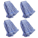 String Mop Heads Replacement Heavy Duty Commercial Grade Blue Cotton Looped End Wet Industrial Cleaning Mop Head Refills (4, Medium)