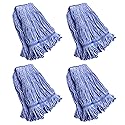 String Mop Heads Replacement Heavy Duty Commercial Grade Blue Cotton Looped End Wet Industrial Cleaning Mop Head Refills (4, Medium)