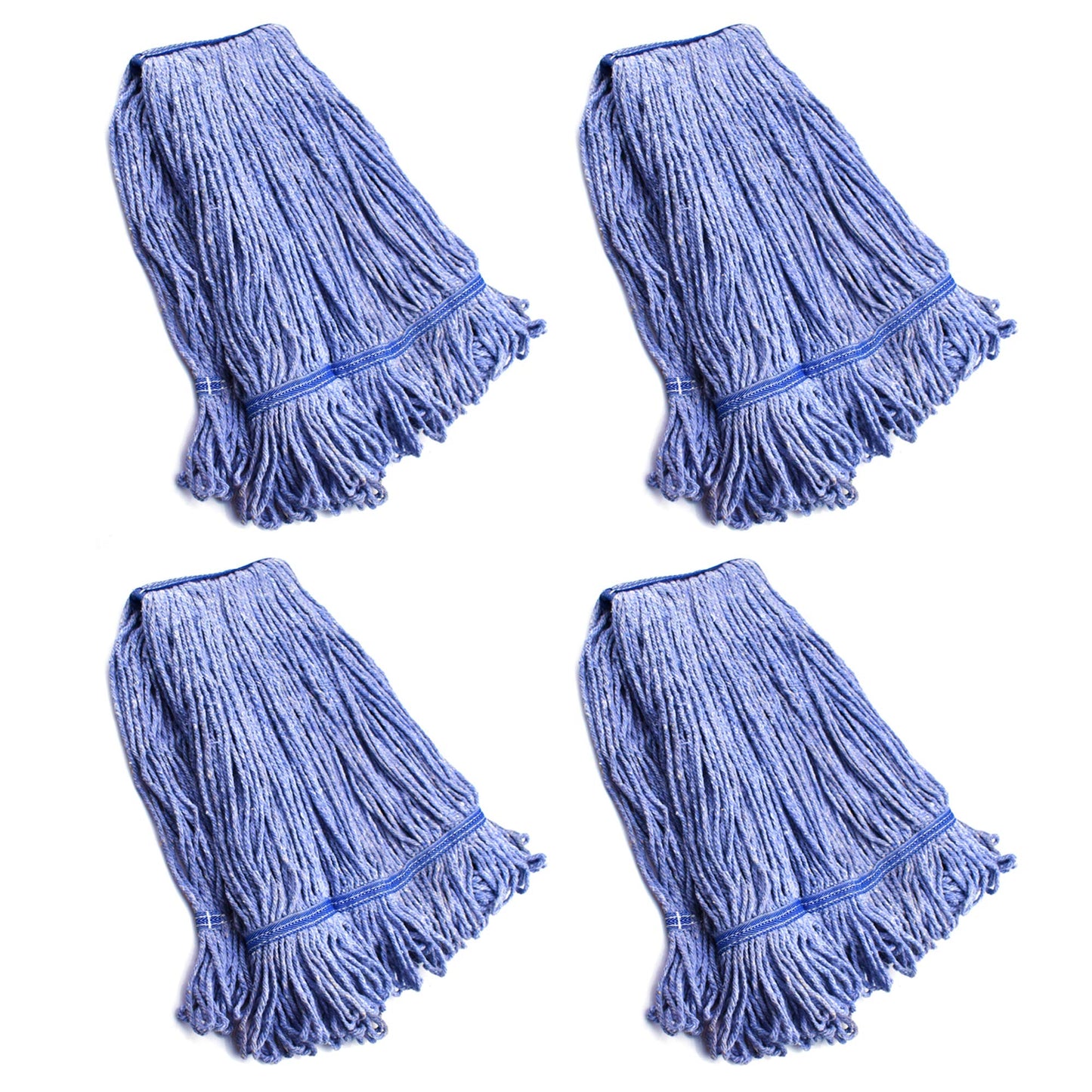 String Mop Heads Replacement Heavy Duty Commercial Grade Blue Cotton Looped End Wet Industrial Cleaning Mop Head Refills (4, Medium)
