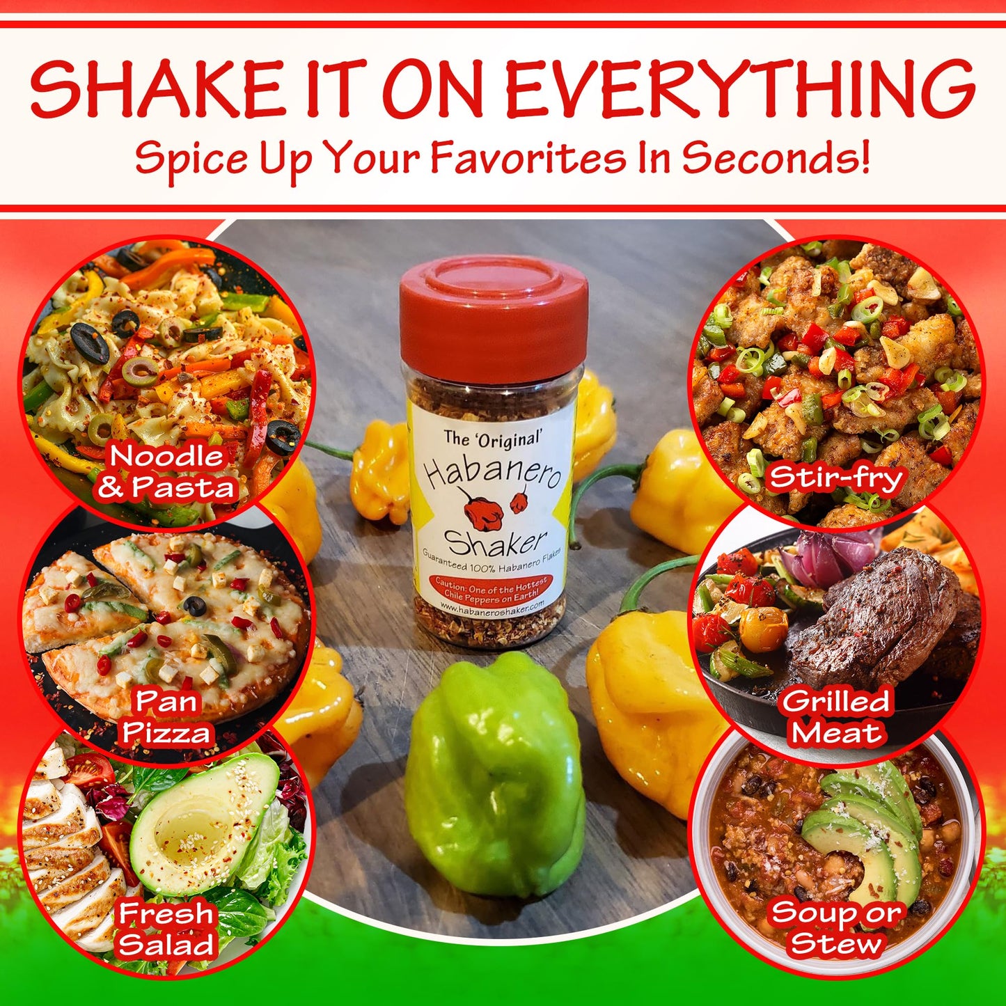 The Original Habanero Shaker - Pure Hot Chile Pepper Flakes, Custom Ground for Balanced Flavor & Heat, No Additives, Gluten-Free, Salt & Sugar-Free
