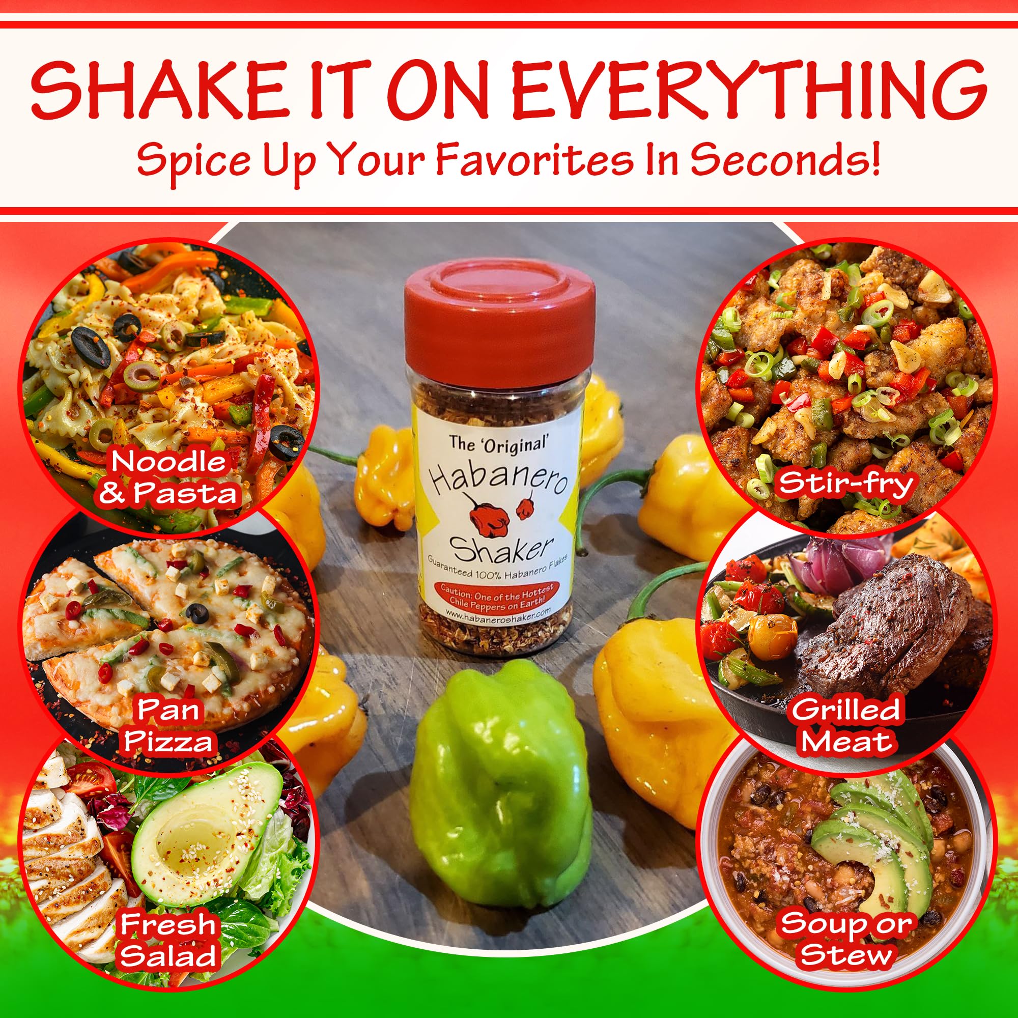 The Original Habanero Shaker - Pure Hot Chile Pepper Flakes, Custom Ground for Balanced Flavor & Heat, No Additives, Gluten-Free, Salt & Sugar-Free