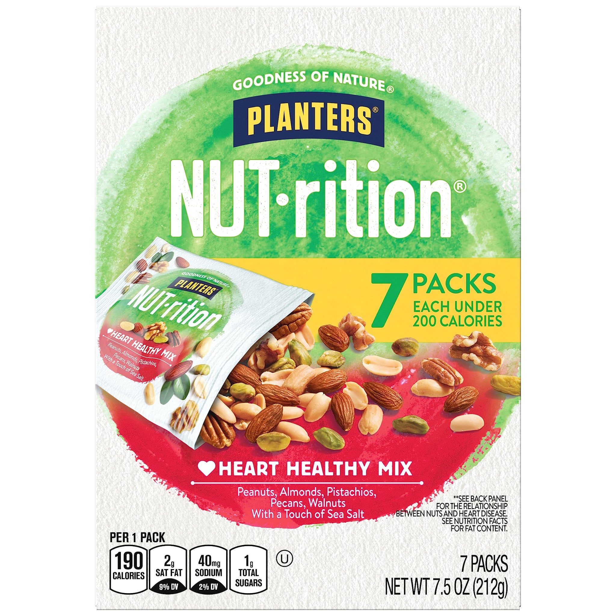 PLANTERS NUT-rition Heart Healthy Mix with Walnuts, 7.5 oz Box (Contains 7 Individual Pouches) - On-the-Go/ Work/School Snack and Active Lifestyle