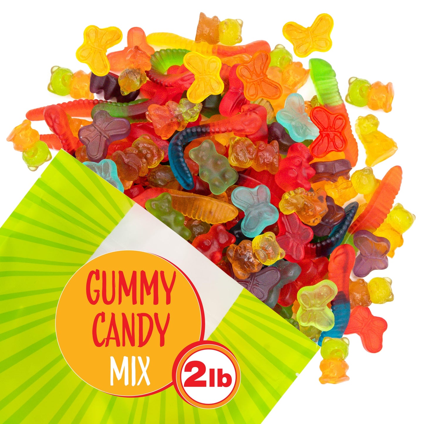 Gummy Candy Mix | 2 Pound Variety Pack | Gummy Worms, Bears, Butterflies, 3D Bears, 3D Dinosaurs | Assorted Fruit Flavors Gummies | Chewy Candy