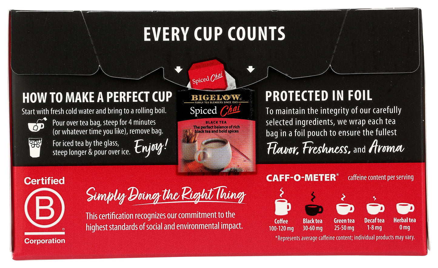 Bigelow, Spiced Chai Tea (Caffeinated), 20 Count