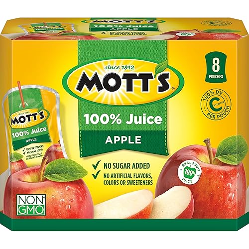 Mott's 100% Apple Juice, 6.75 Fluid Ounce Pouch, 8 Count (Pack of 4)