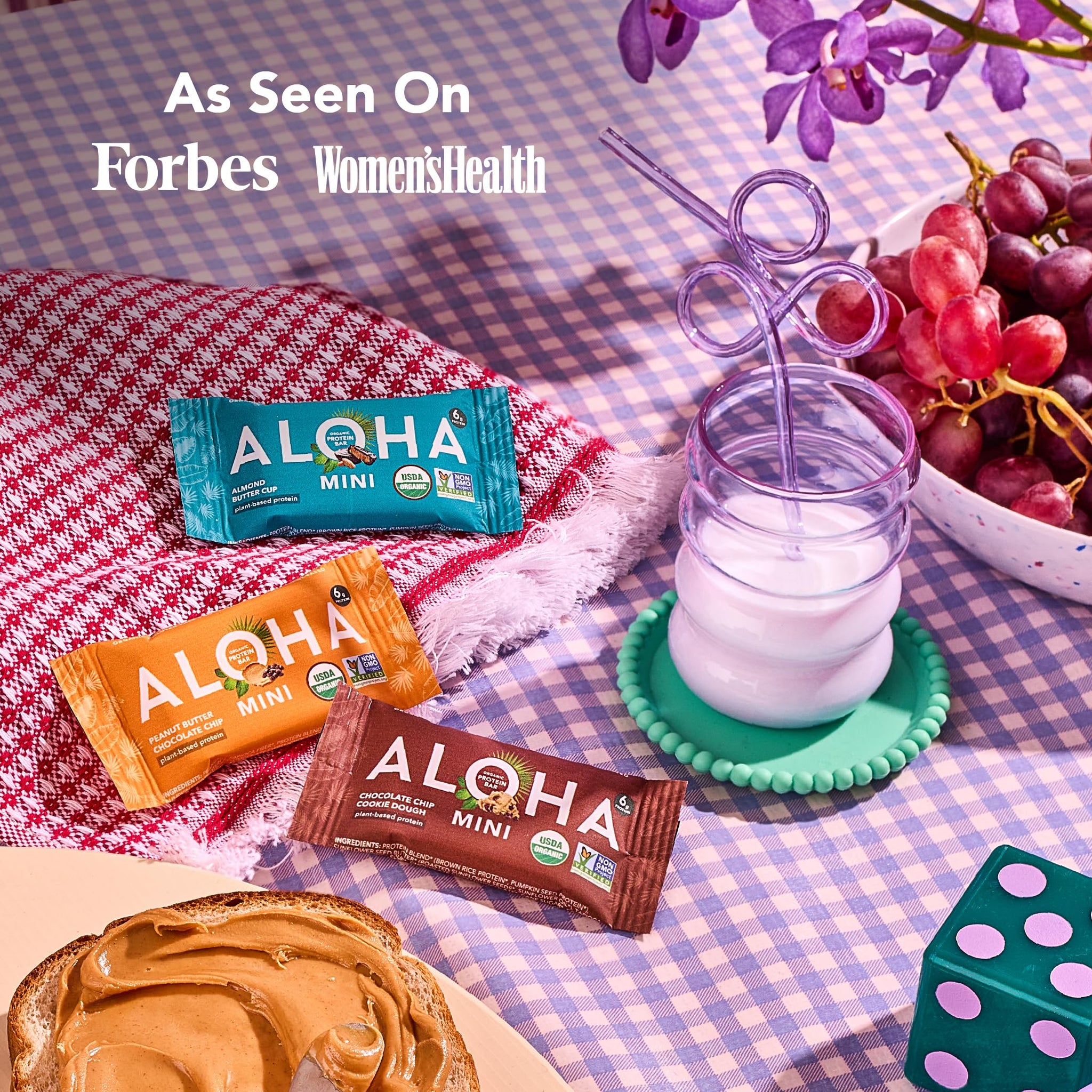 ALOHA Organic Plant Based Protein Bar MINIS | Almond Butter Cup | GLP-1 Friendly, 20 Count, 24g Bars | Vegan, Low Sugar, Gluten Free, Low Carb