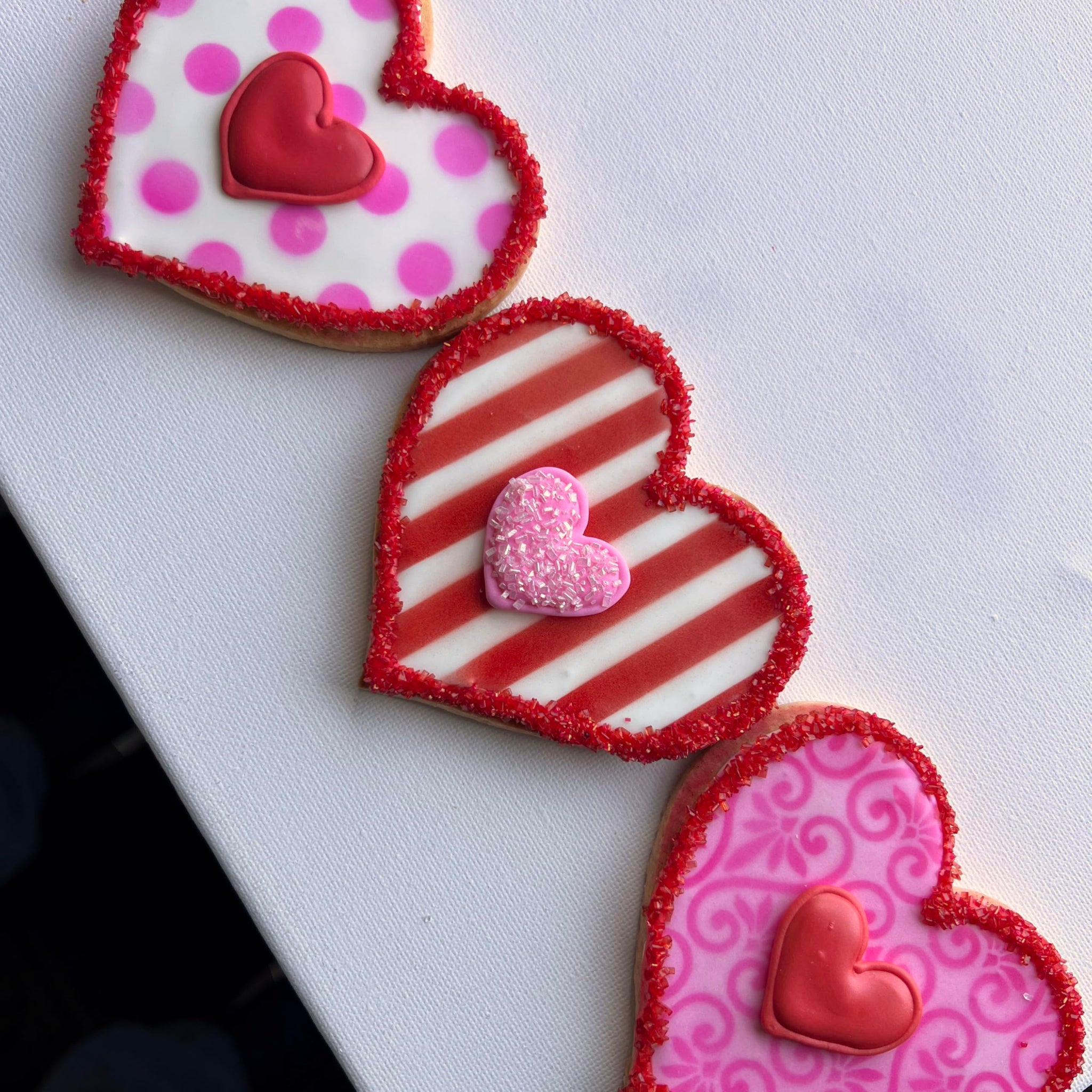 Valentine 6 Heart Cookies- Decorated Crunchy Shortbread Hearts Individually Wrapped With Bow by BakersDozenToGo