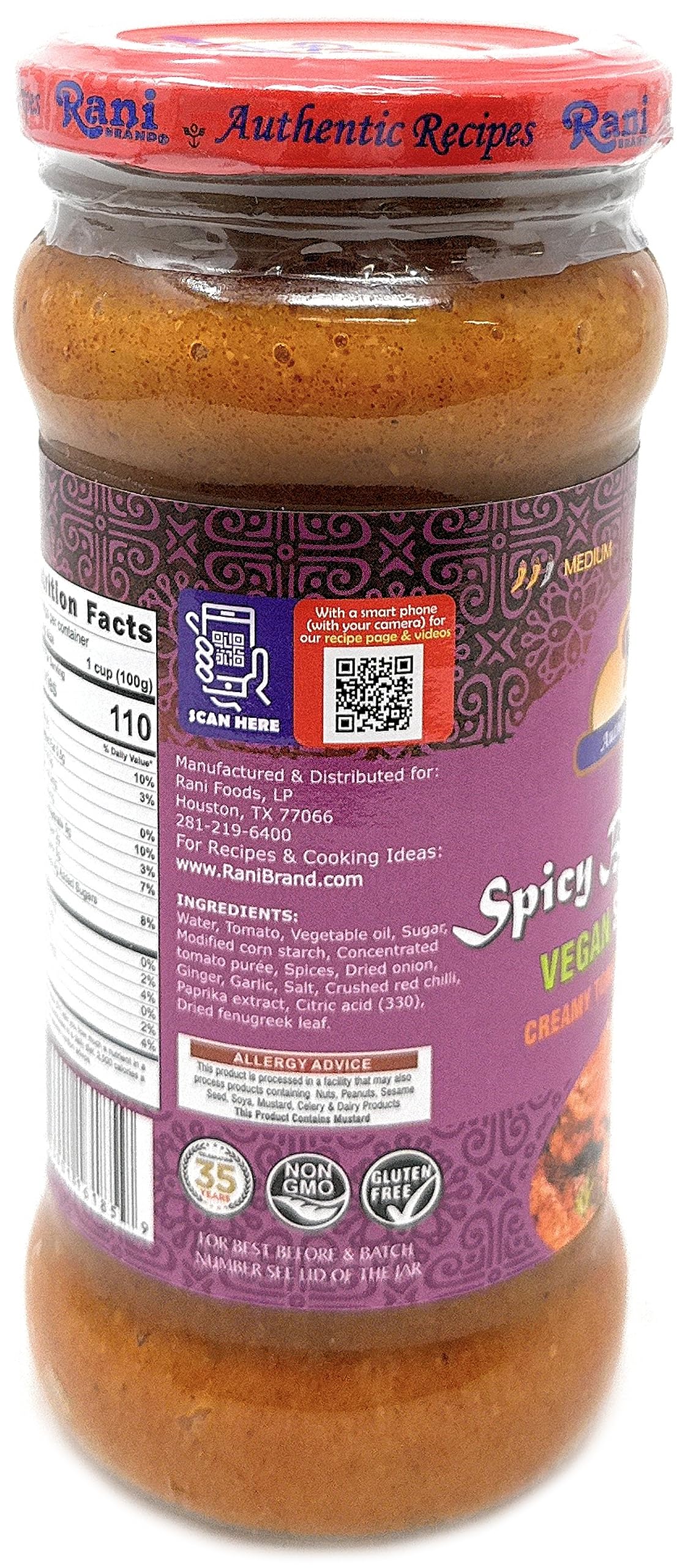 Rani Spicy Butter Chicken Vegan Simmer Sauce (Creamy Tomato, Red Pepper & Spices) 14oz (400g) Glass Jar ~ Easy to Use | Vegan | No Colors | All