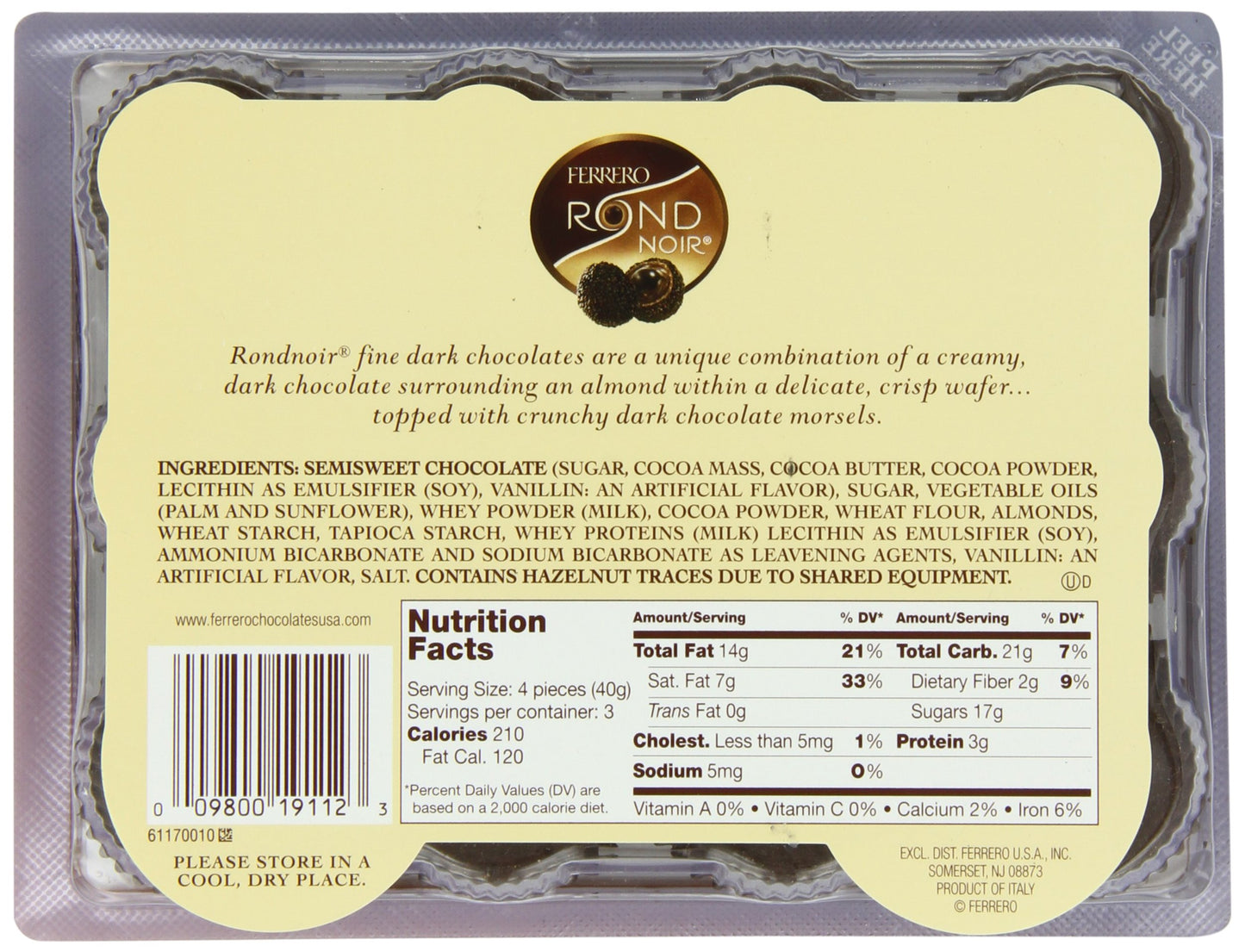 Ferrero Rondnoir Dark Chocolates with Almonds, 12 Pieces