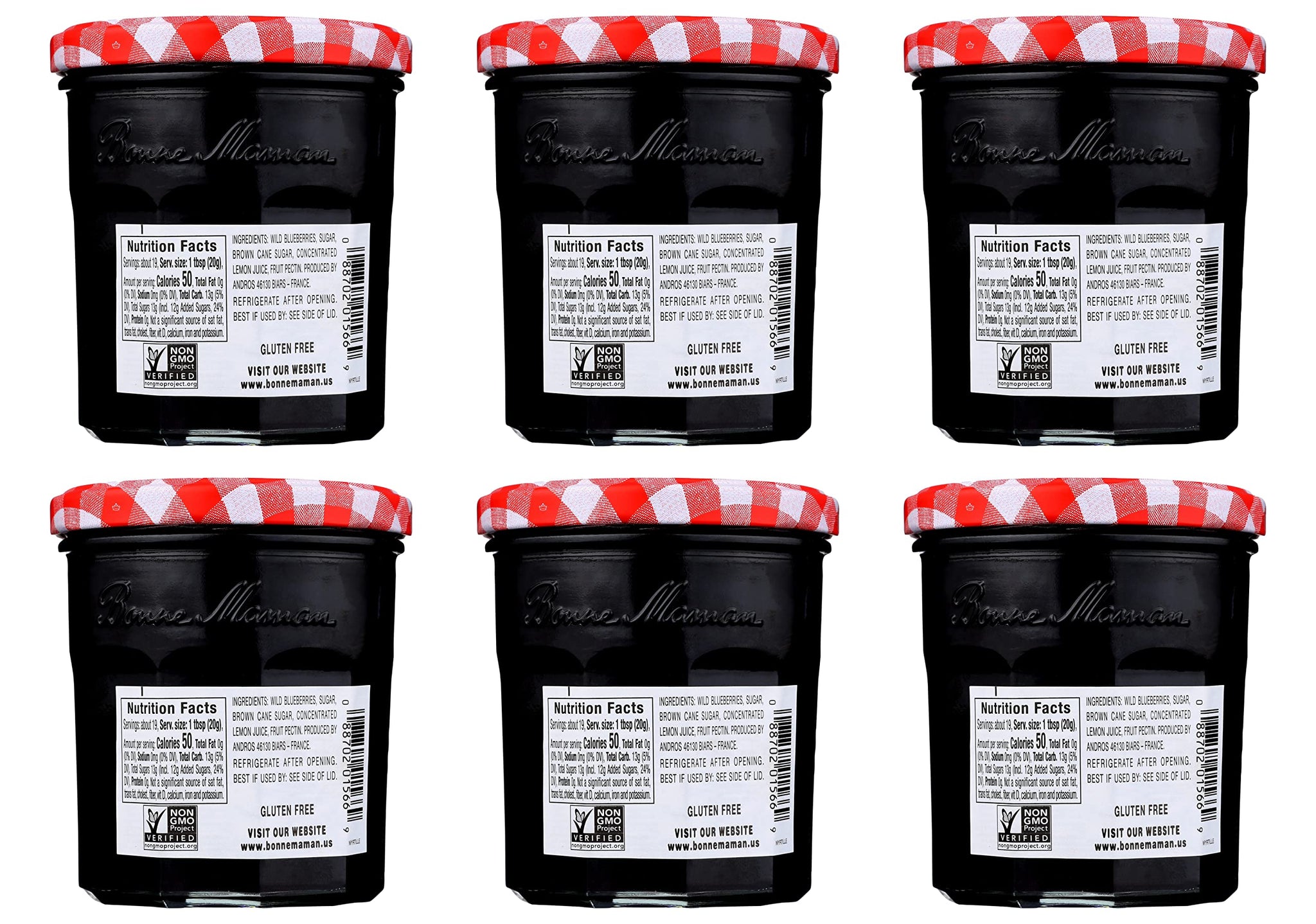 Bonne Maman Wild Blueberry Preserves, 13 oz Glass Jars (Pack of 6) - Non-GMO, Made with Simple Ingredients