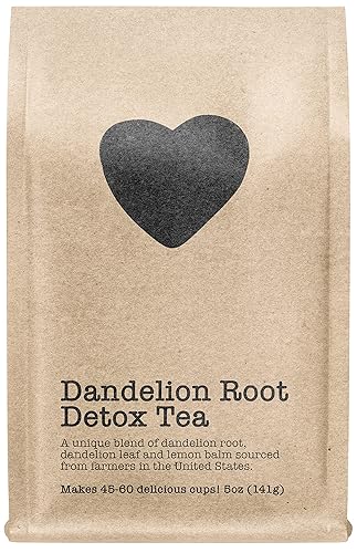 Dandelion Root Detox Tea, 45-60 Servings, Eco-Conscious Zip Pouch, Caffeine Free, Pure Loose Leaf Tea Grown in America, 5 Ounce (Medium)
