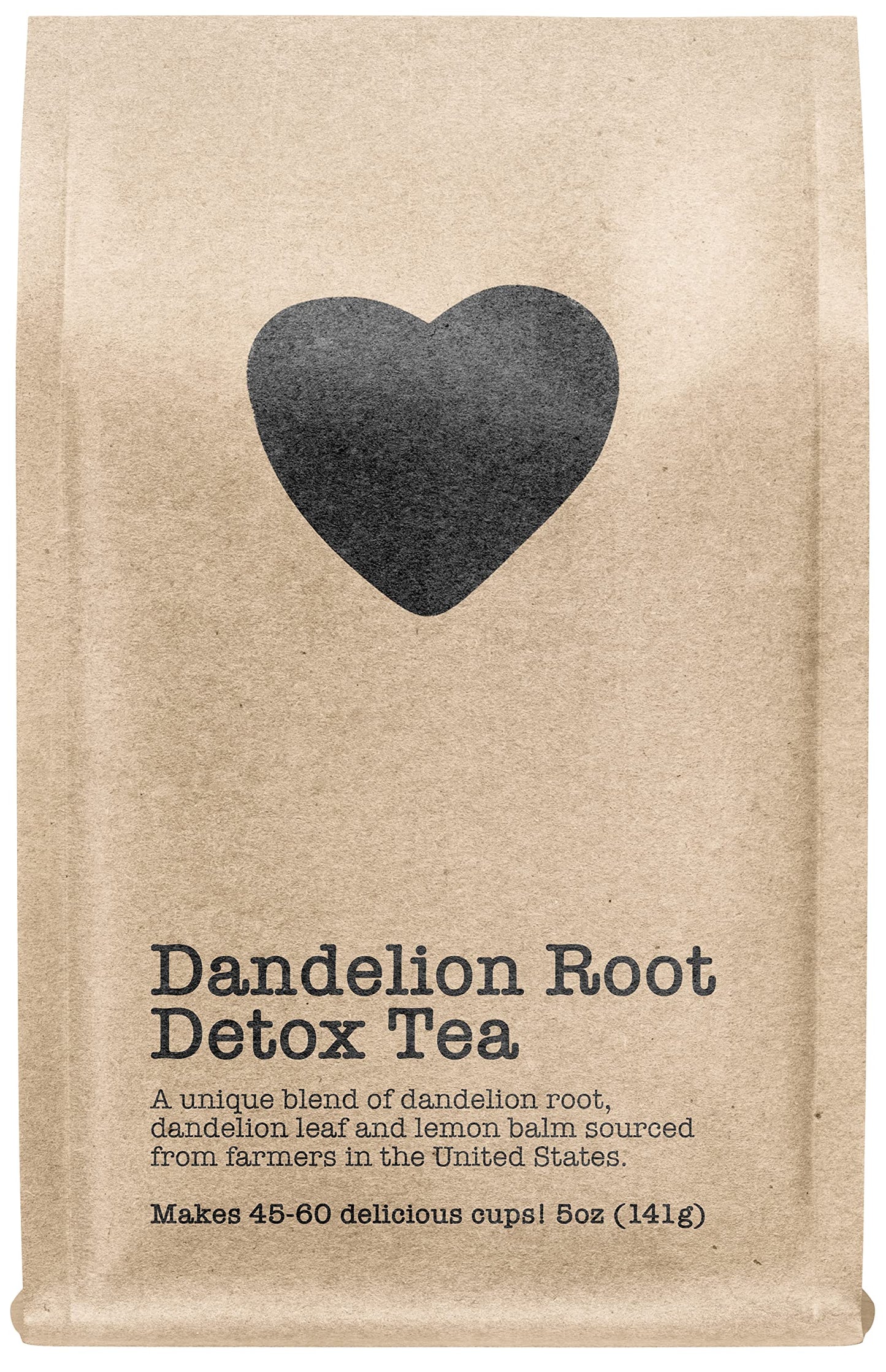 Dandelion Root Detox Tea, 45-60 Servings, Eco-Conscious Zip Pouch, Caffeine Free, Pure Loose Leaf Tea Grown in America, 5 Ounce (Medium)