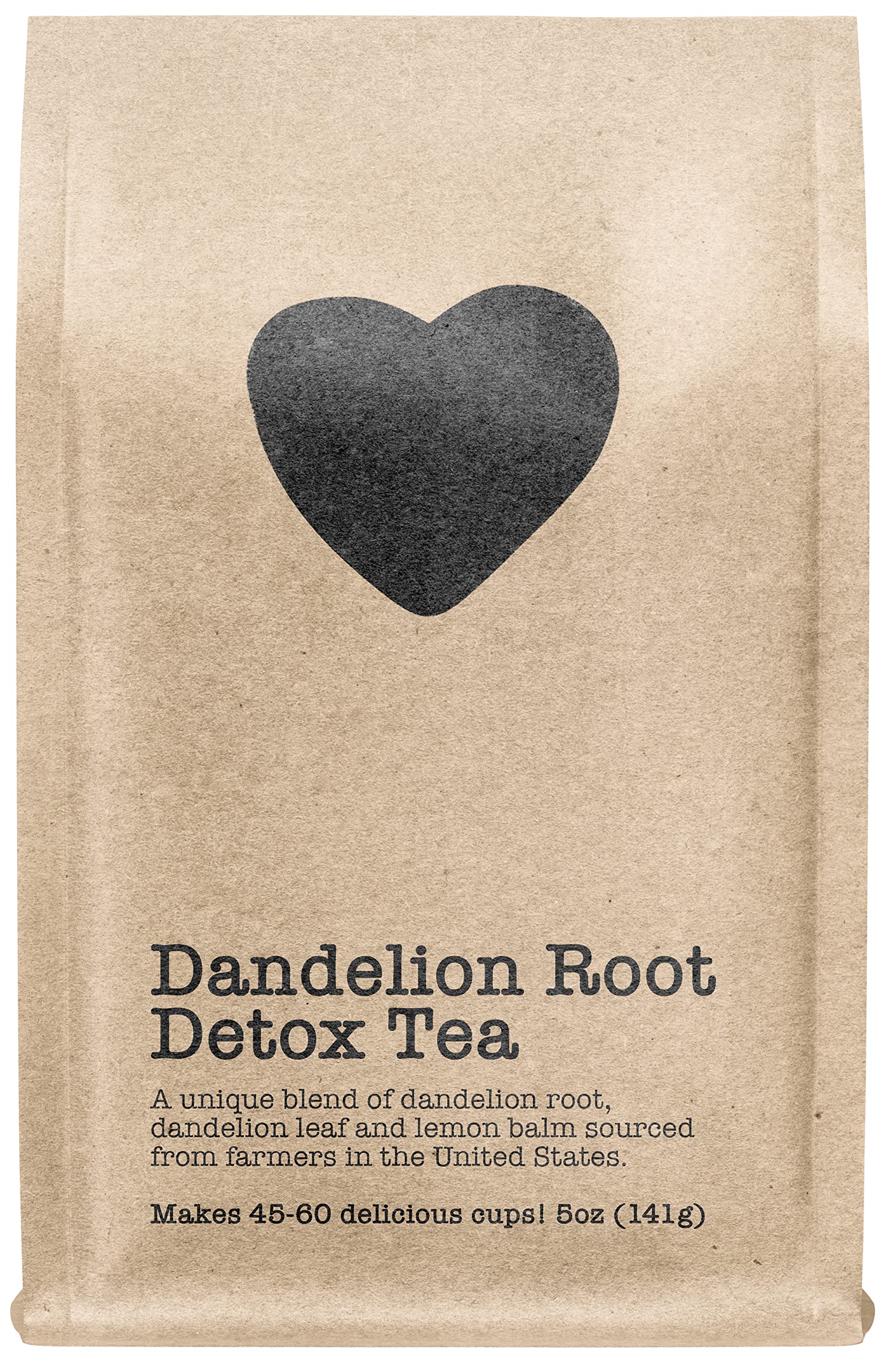 Dandelion Root Detox Tea, 45-60 Servings, Eco-Conscious Zip Pouch, Caffeine Free, Pure Loose Leaf Tea Grown in America, 5 Ounce (Medium)