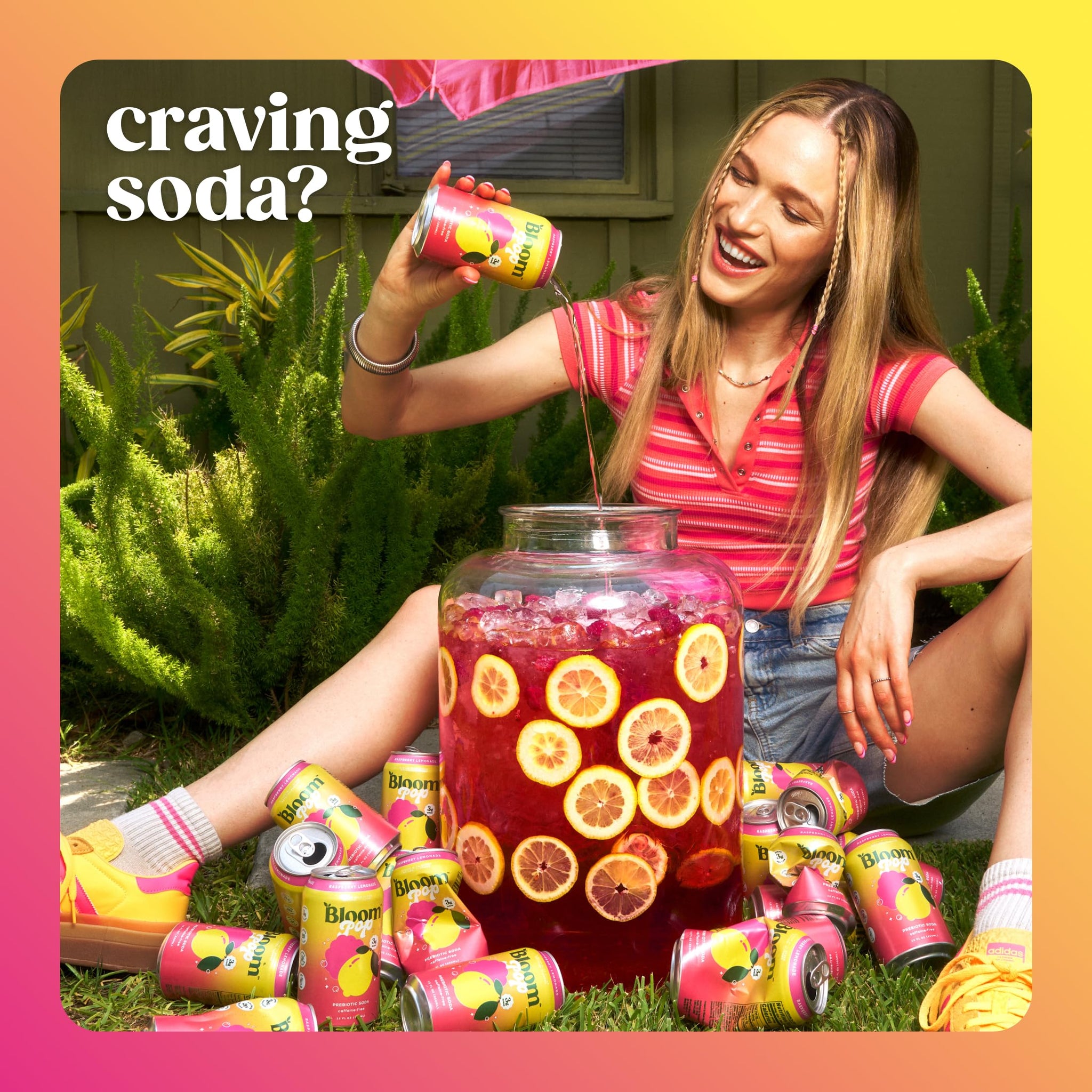 Bloom Pop Prebiotic Soda 12 Pack, Raspberry Lemonade Flavor, 12oz Cans | Prebiotic Soda for Gut Health, Low Calorie Soda, No Caffeine, Healthy Soft