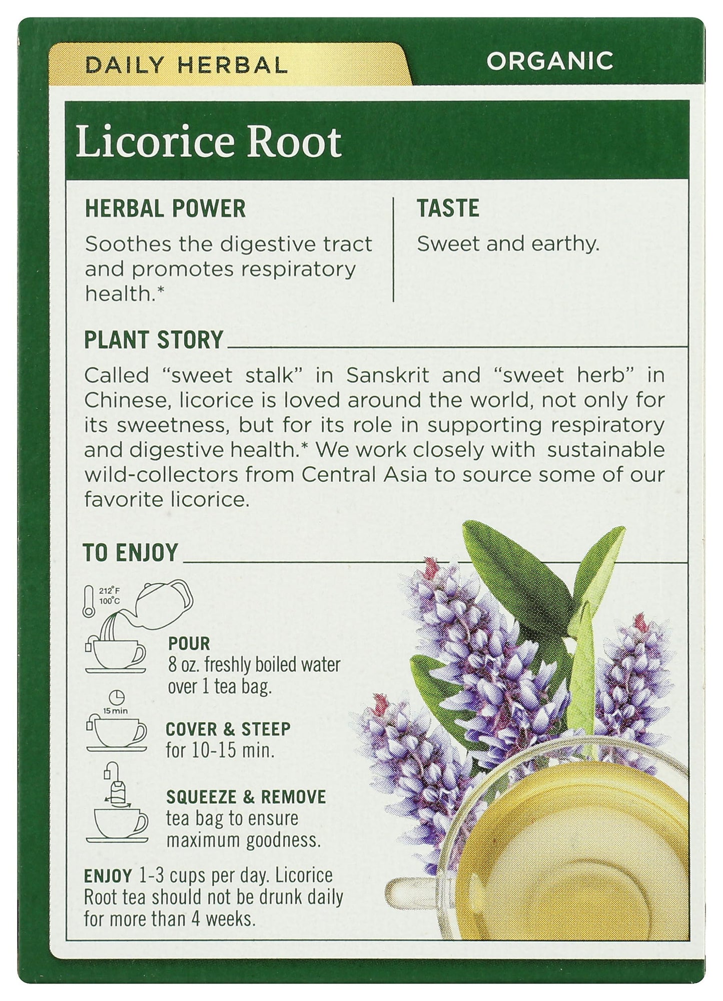 Traditional Medicinals Tea, Organic Licorice Root, Soothes the Digestive Tract & Promotes Respiratory Health - Kosher, Non-GMO, Caffeine-Free - 16 Tea