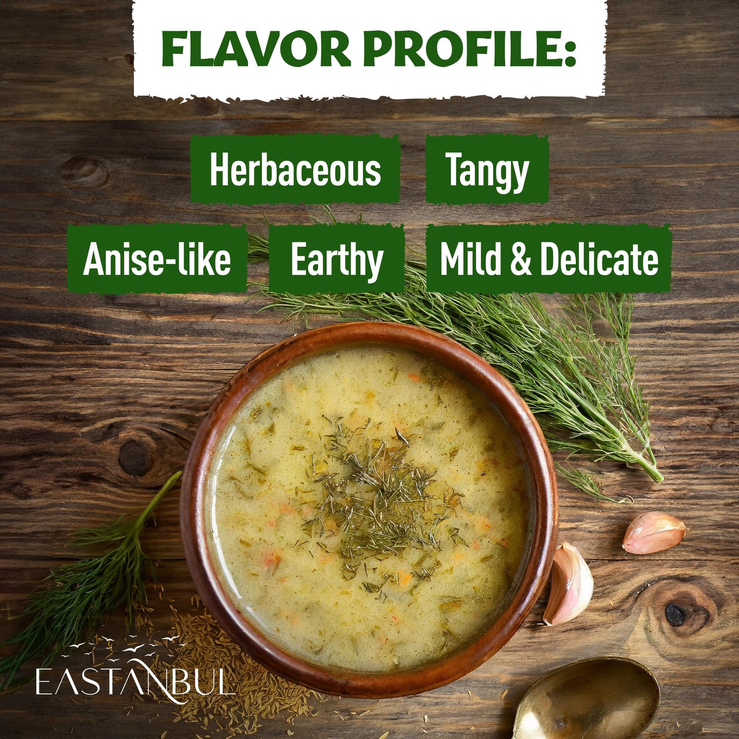Eastanbul Dill Weed, 2.5oz Dried Dill Weed, Eneldo En Povlo, Pure, Freshly Cut, Sifted, Mediterranean Seasoning, Exquisitely Fragrant, Pairs