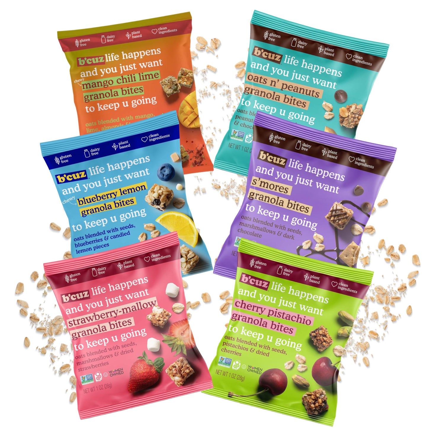 B'cuz Granola Bites - Gluten Free On the Go Snacks Variety Pack, Kosher, Vegan Friendly, Travel Safe, Healthy Breakfast and Dessert Treats for Kids or