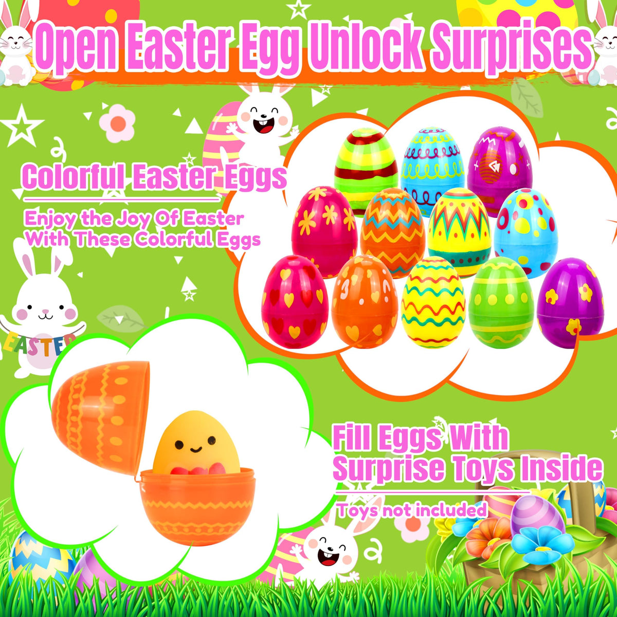 OCTERIC 120Pcs Easter Eggs Bulk, 2.3" Fillable Printed Colorful Plastic Easter Eggs Empty for Easter Hunt, Easter Basket Stuffers, Party Favor