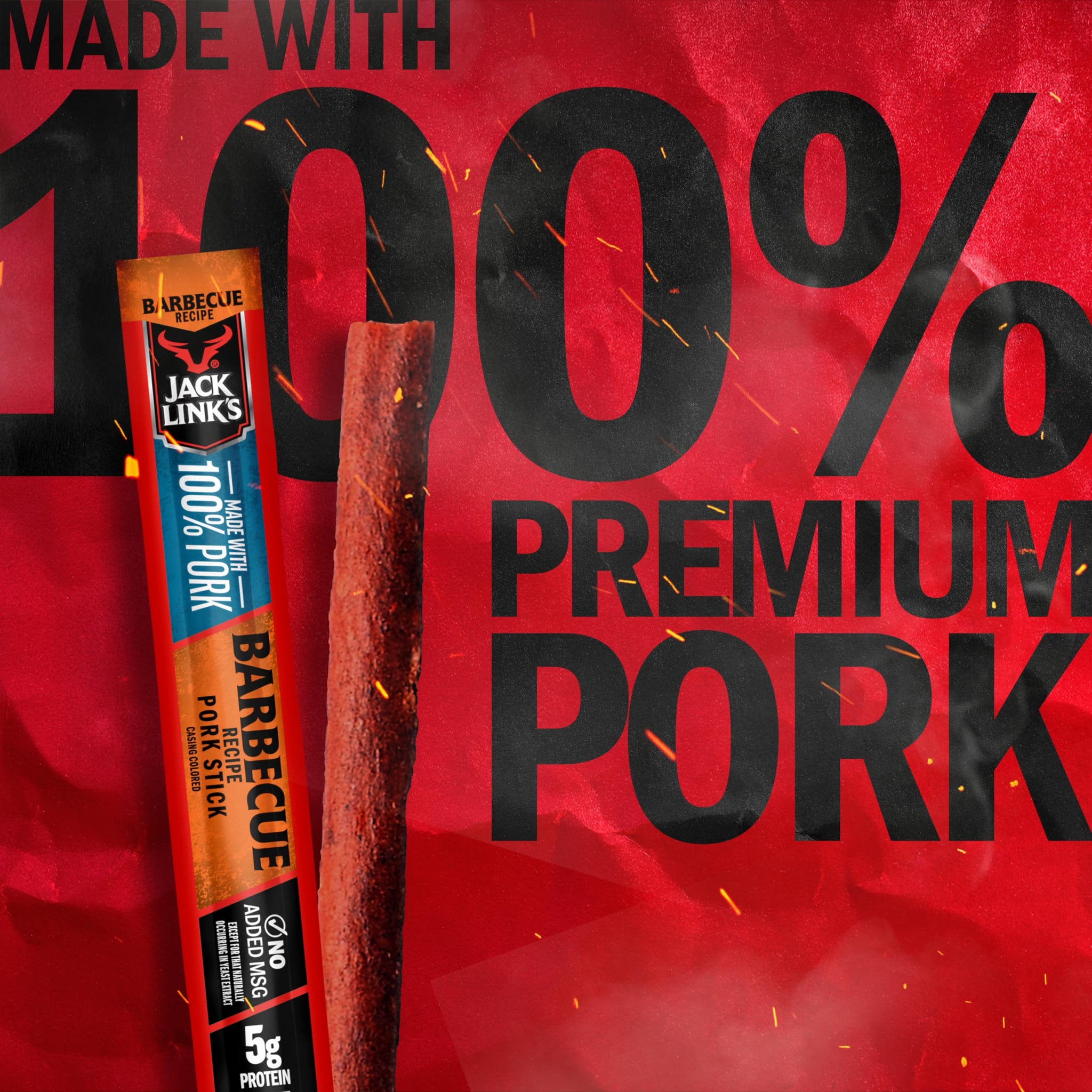 Jack Link's Meat Sticks, Barbecue Recipe Pork - Protein Snack Stick with 5g of Protein, Meat Snack Sticks Made with 100% Pork, Keto Friendly - 0.92