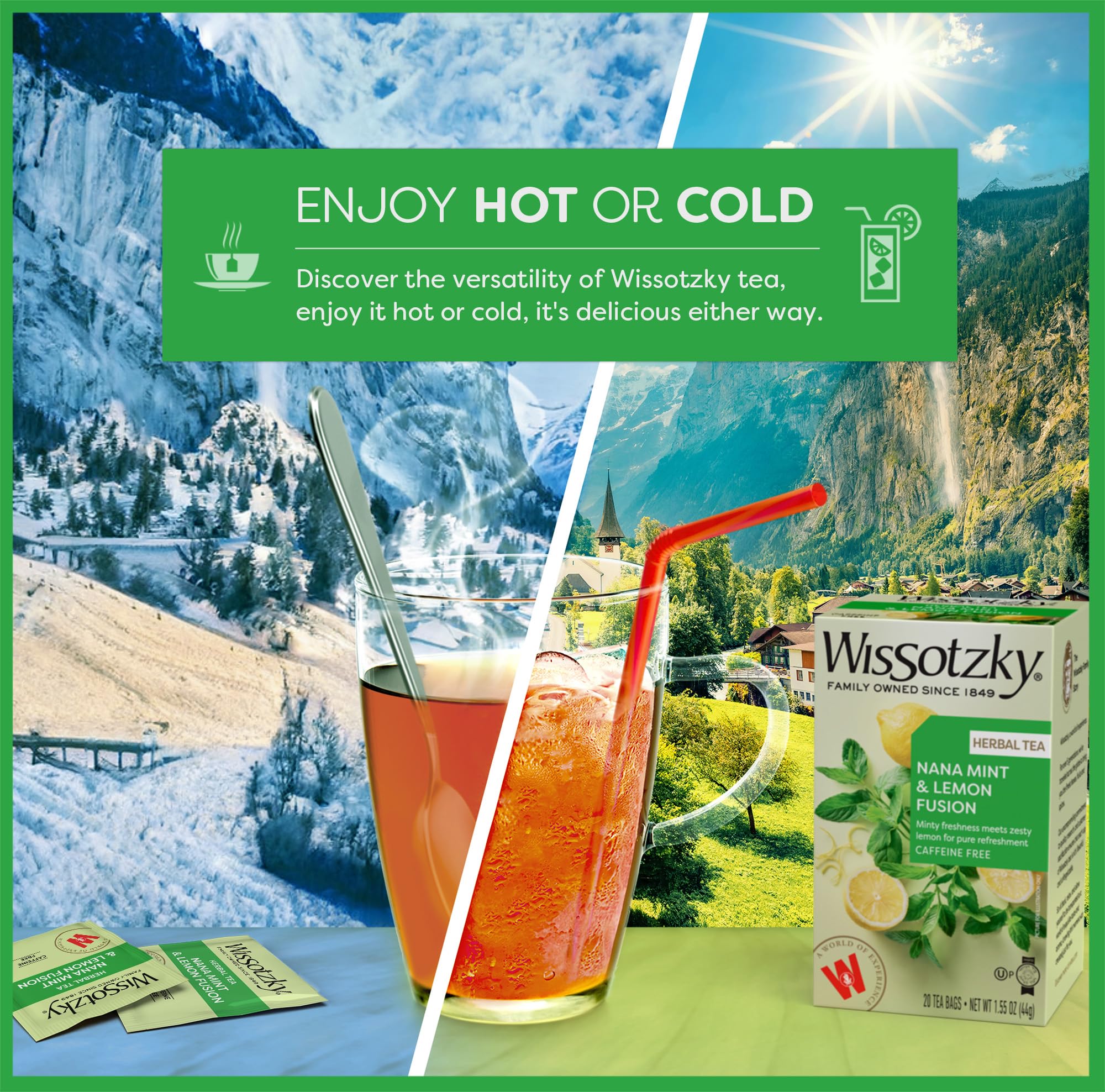 Wissotzky Nana Mint & Lemon Fusion Herbal Tea (3 Pack - 60 Tea Bags) | Invigorating Blend | Caffeine Free Tea | Digestive Support