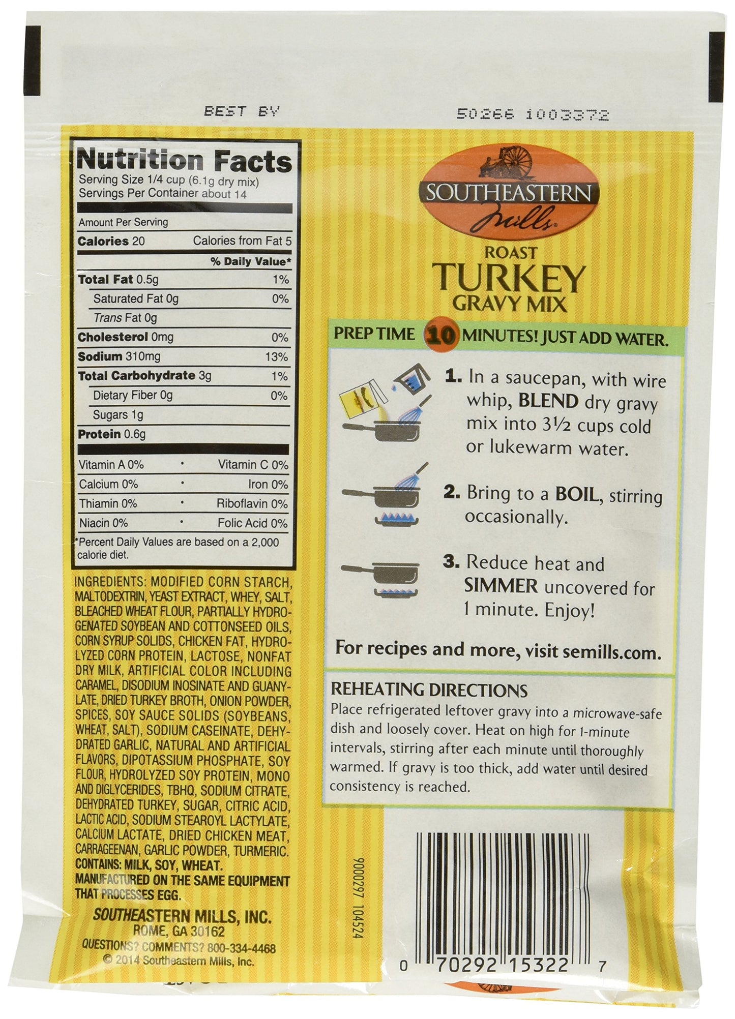 Southeastern Mills Roast Turkey Gravy Mix, 3 Oz. Package (Pack of 4)