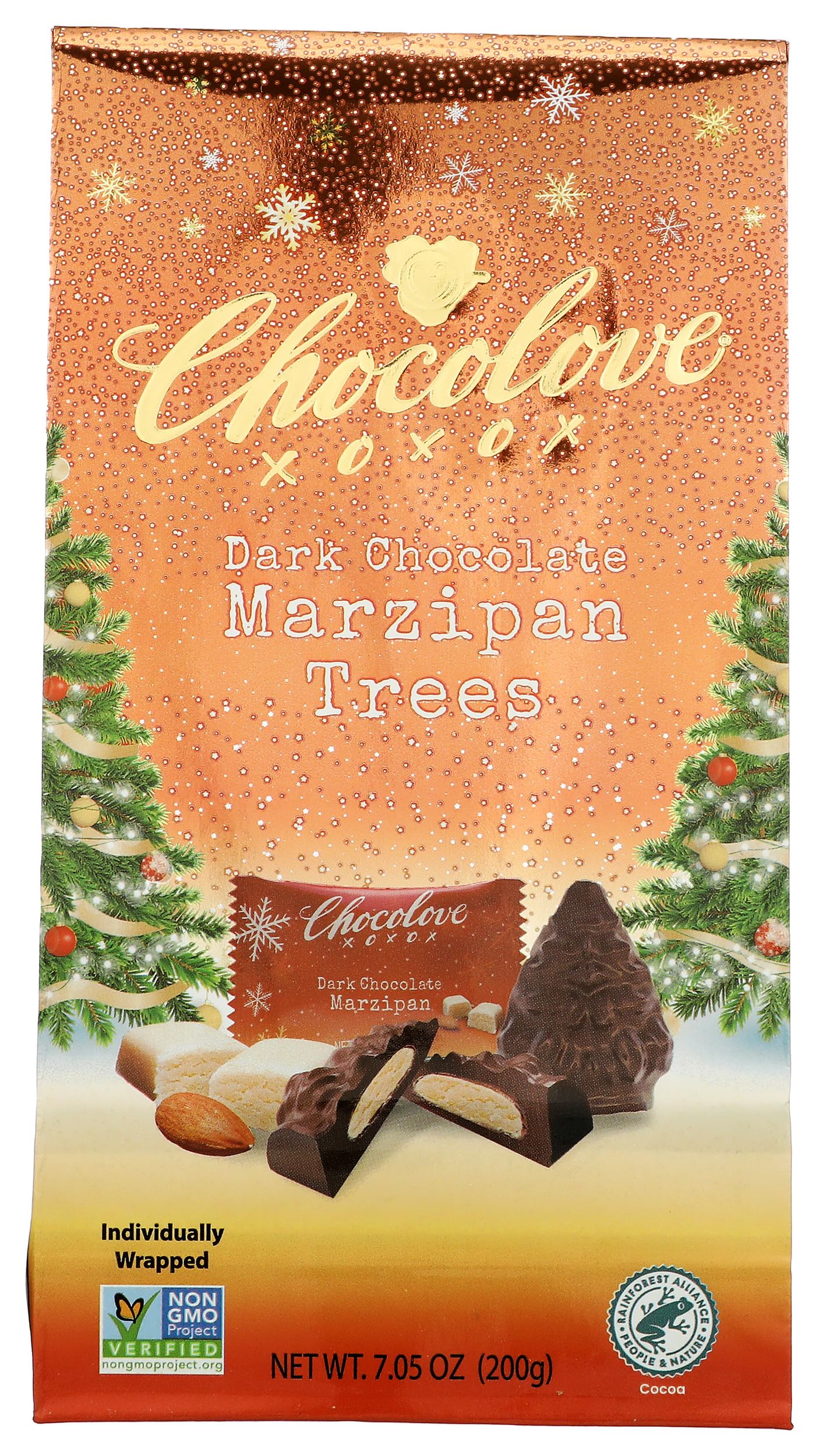 Chocolove Dark Chocolate Marzipan Tree Shaped Bites, 7.05 OZ