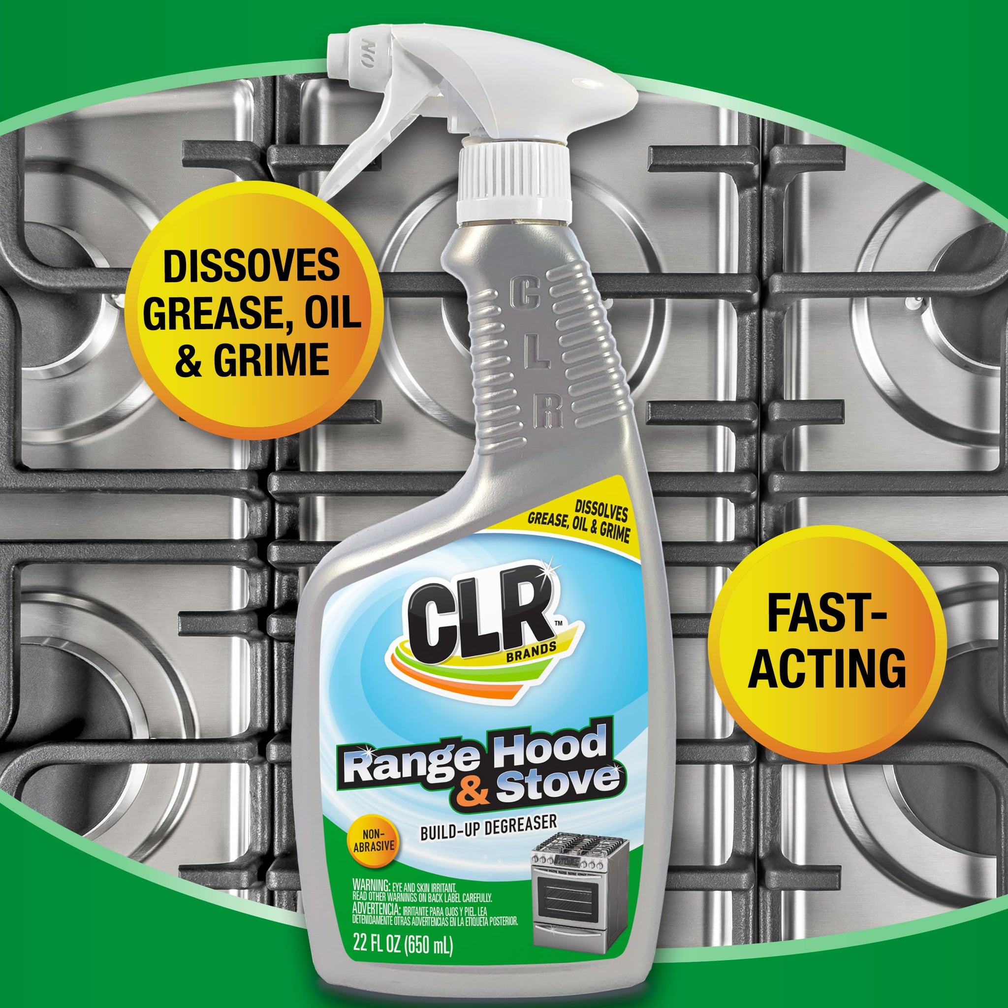 CLR Brands Range Hood & Stove Build Up Degreaser, 22 fl. oz., Fast Acting, Non Abrasive Cleaner, Works on Glass Stove Tops, Oven Racks, BBQ Grills