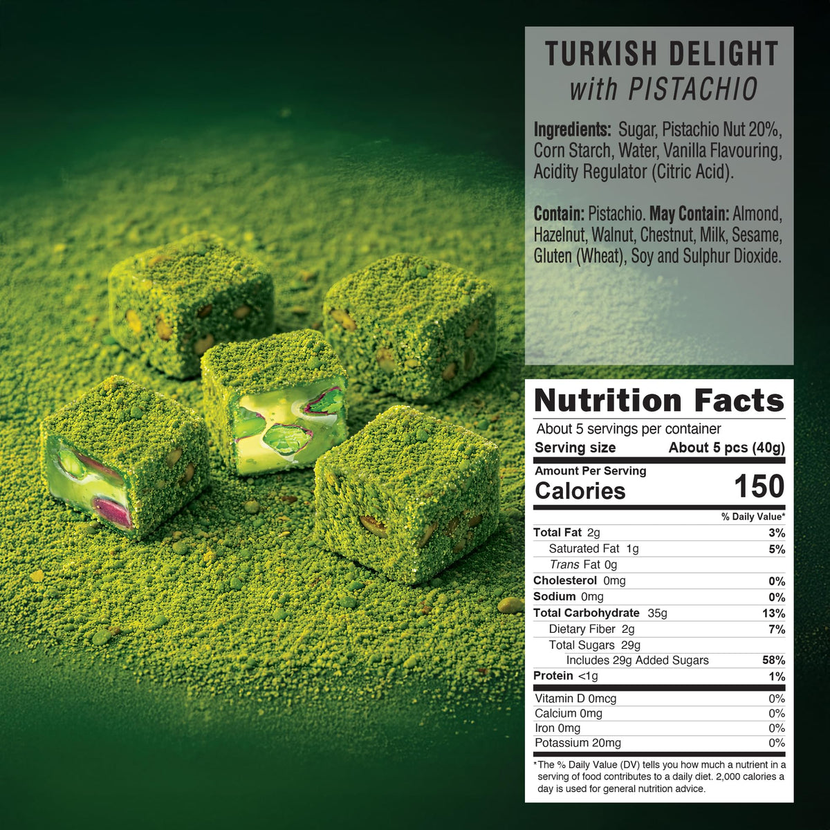 HazerBaba Double Roasted Turkish Delight Pistachio Candy, 7oz (Pack of 1)