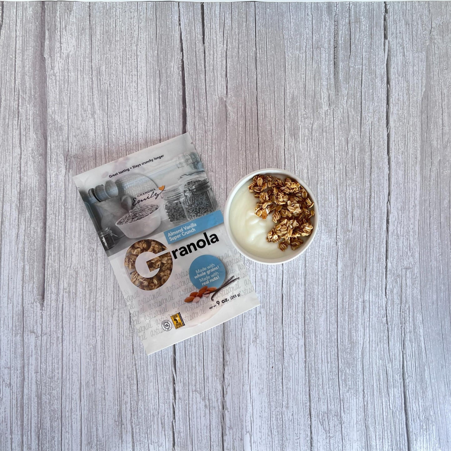 Grandma Emily Almond Vanilla Super Crunch Granola Custer Cereal with Rolled Oats, Brown Sugar, Puffed Rice, and Almonds, 9 ounces (Pack of 2)