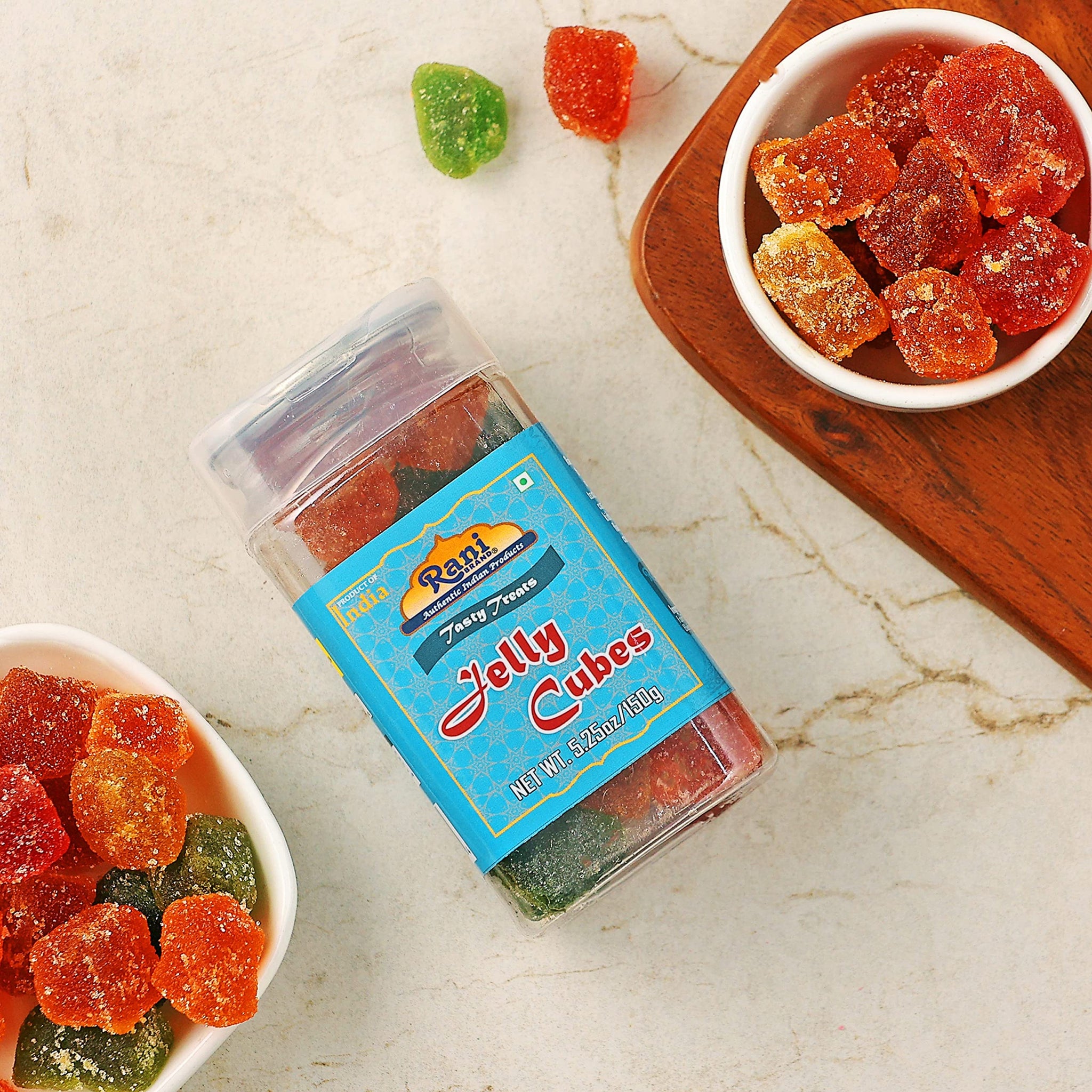 Rani Jelly Cubes 5.25oz (150g) Vacuum Sealed, Easy Open Top, Resealable Container ~ Indian Tasty Treats | Vegan | Gluten Friendly | NON-GMO | Indian