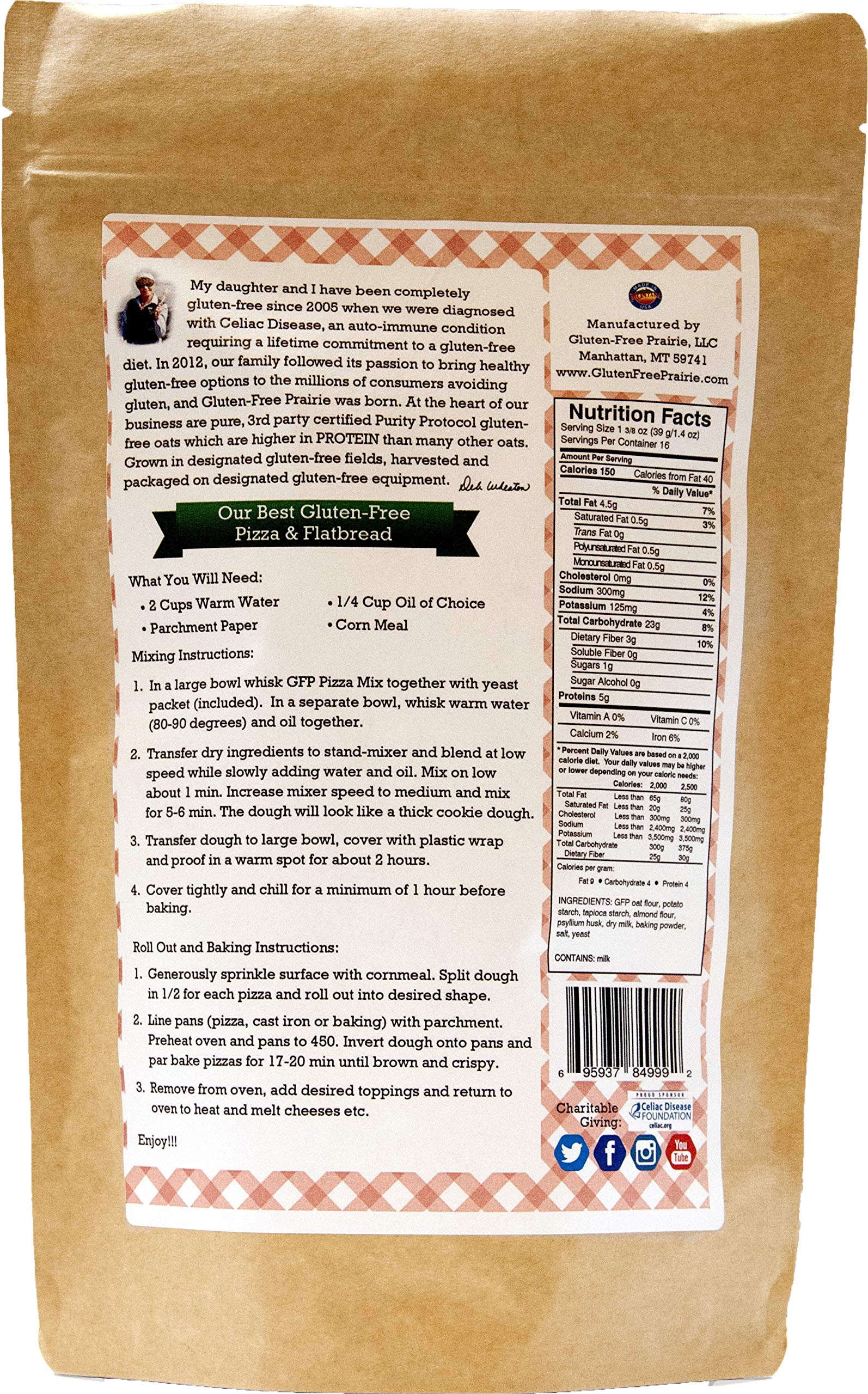 Gluten-Free Prairie Our Best Pizza & Flatbread Mix, Certified Gluten Free Purity Protocol, Non-GMO, 20 Ounces