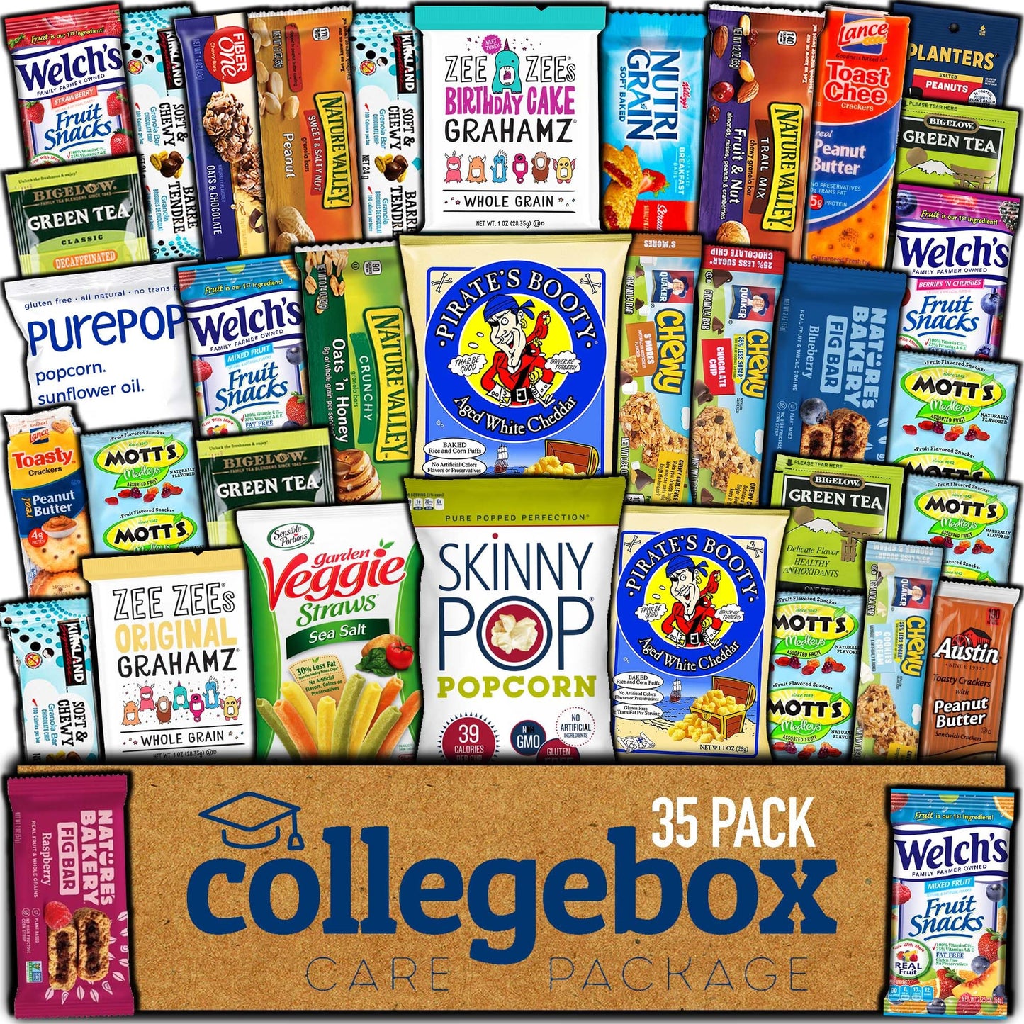 COLLEGEBOX Healthy Snack Box (35 Count) Variety Pack Care Package Gift Basket Kid Men Women Adult Nuts Health Nutrition Assortment College Graduation