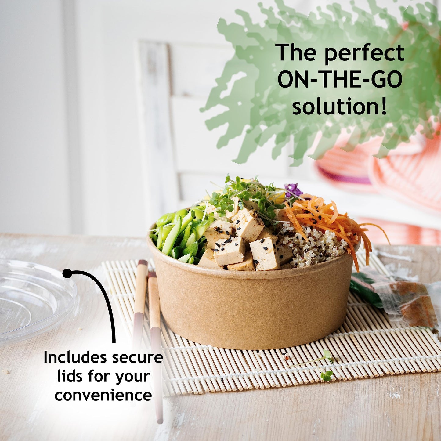 Galashield Disposable Bowls with Lid | Meal Prep Paper Bowls | To Go Salad Ramen Food Containers with Lids (17 oz - 25 Sets)