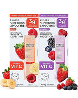 kencko Instant Smoothie Powder Mix Variety Packets, 8 Pack - Reds & Purples - Healthy Freeze-Dried Fruit & Veggie Superfood Powdered Drink Mix