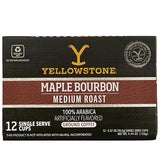 Yellowstone Maple Bourbon Medium Roast Coffee, Single Serve Recyclable Pods/Cups, 100% Arabica Beans, 12 Count