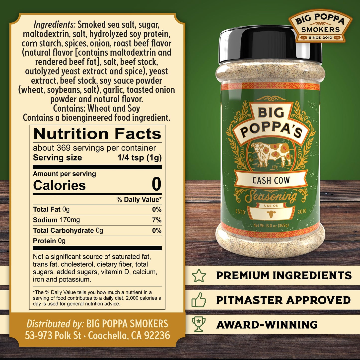 Big Poppa’s Cash Cow Beef Rub - Championship BBQ Seasoning for Brisket, Burgers & Ribeye - Balanced Beefy Flavor with Smoked Sea Salt & Natural Beef