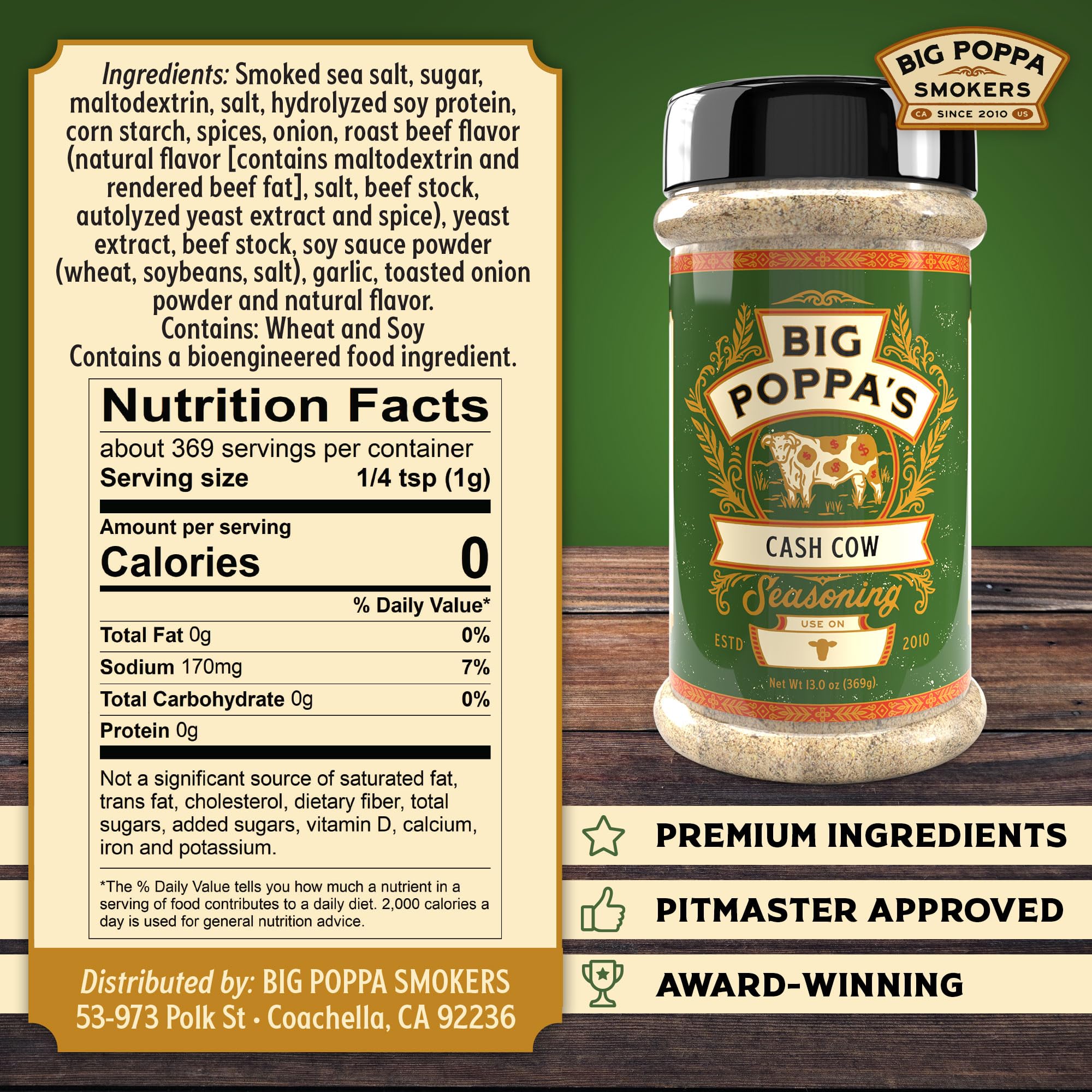 Big Poppa’s Cash Cow Beef Rub - Championship BBQ Seasoning for Brisket, Burgers & Ribeye - Balanced Beefy Flavor with Smoked Sea Salt & Natural Beef