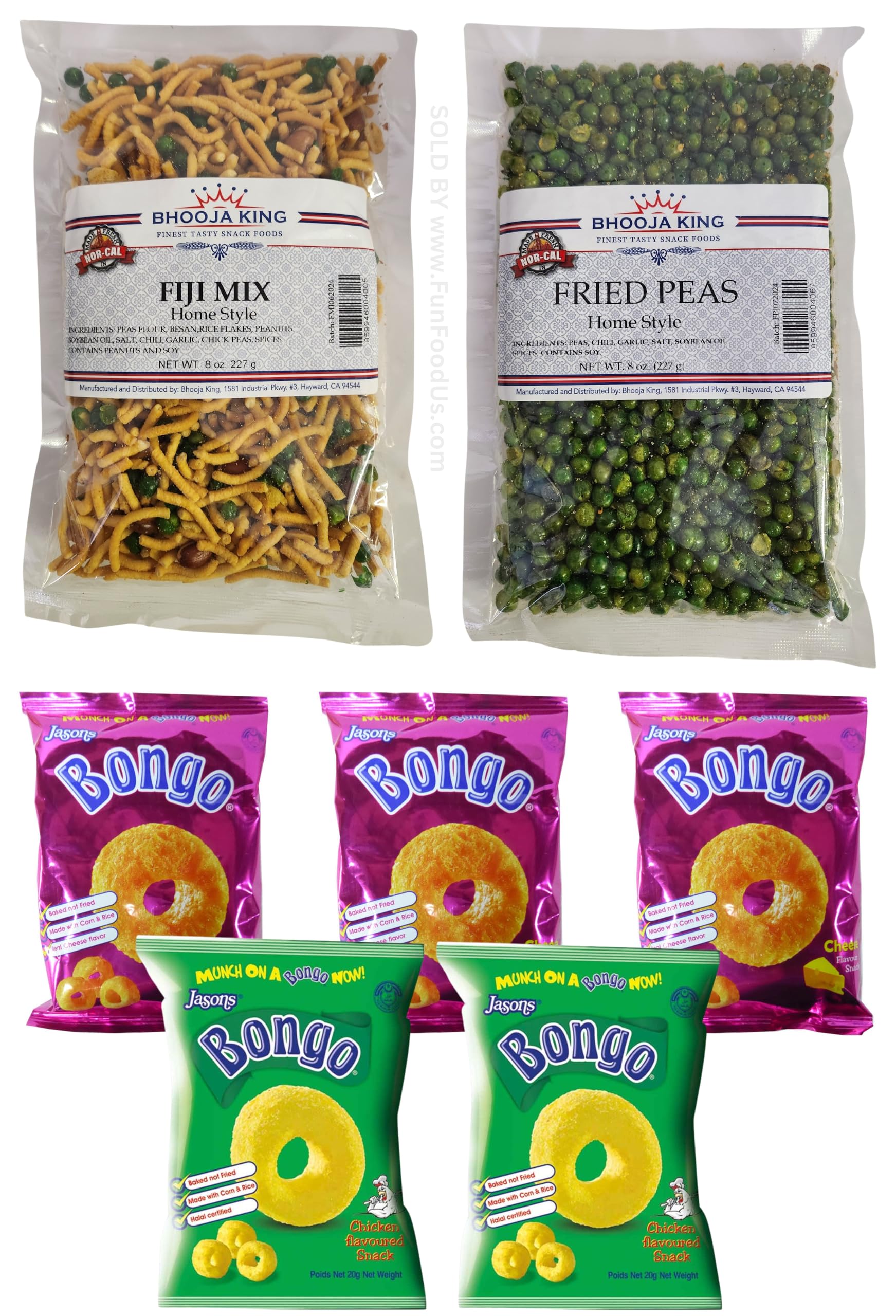 FIJI Snack - Mix Bhooja, Fried Peas, Cheese Bongo, Chicken Bongo (Value Pack Of 7) Home Style Made Variety Pack, Finest Tasty Snack!