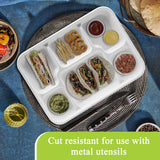 three leaf 6 Compartment Bagasse Tray 50 Ct. Heavy Duty, Super Strong,Eco Friendly Disposable Bagasse Plates,100% Biodegradable Plates, Microwave