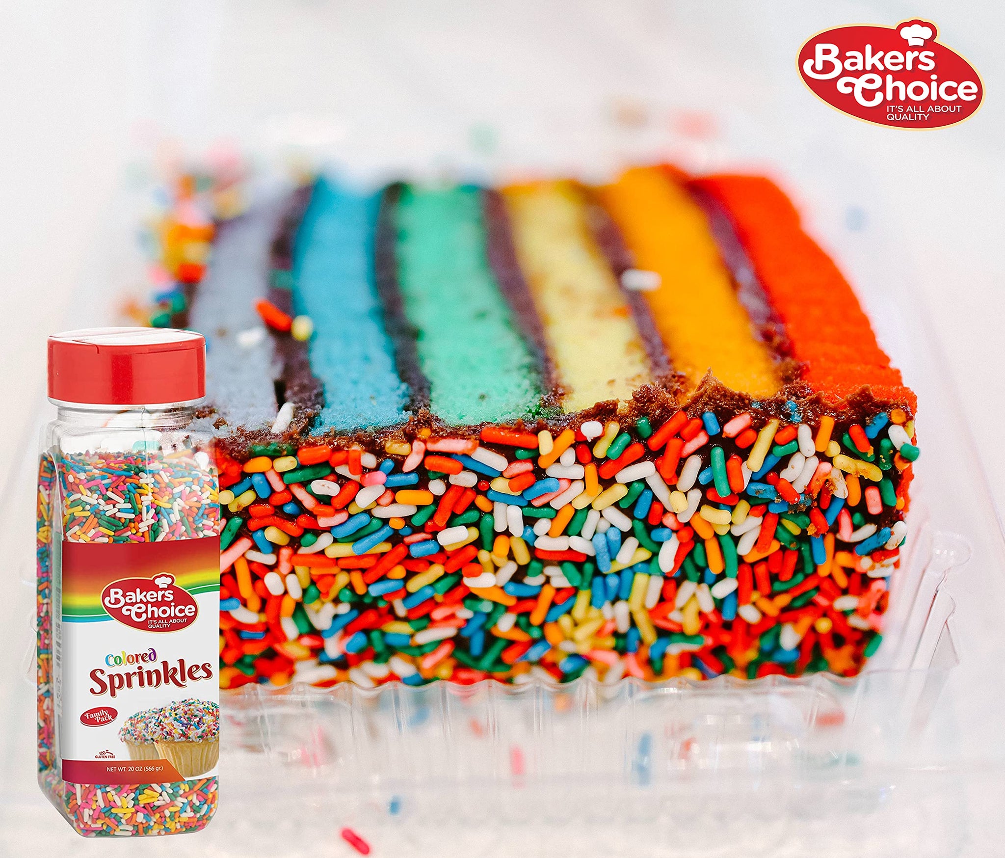 Bakers Choice Rainbow Sprinkles for Baking - Rainbow Jimmies Sprinkles for Ice Cream Toppings - Dairy Free, Kosher 20 oz.