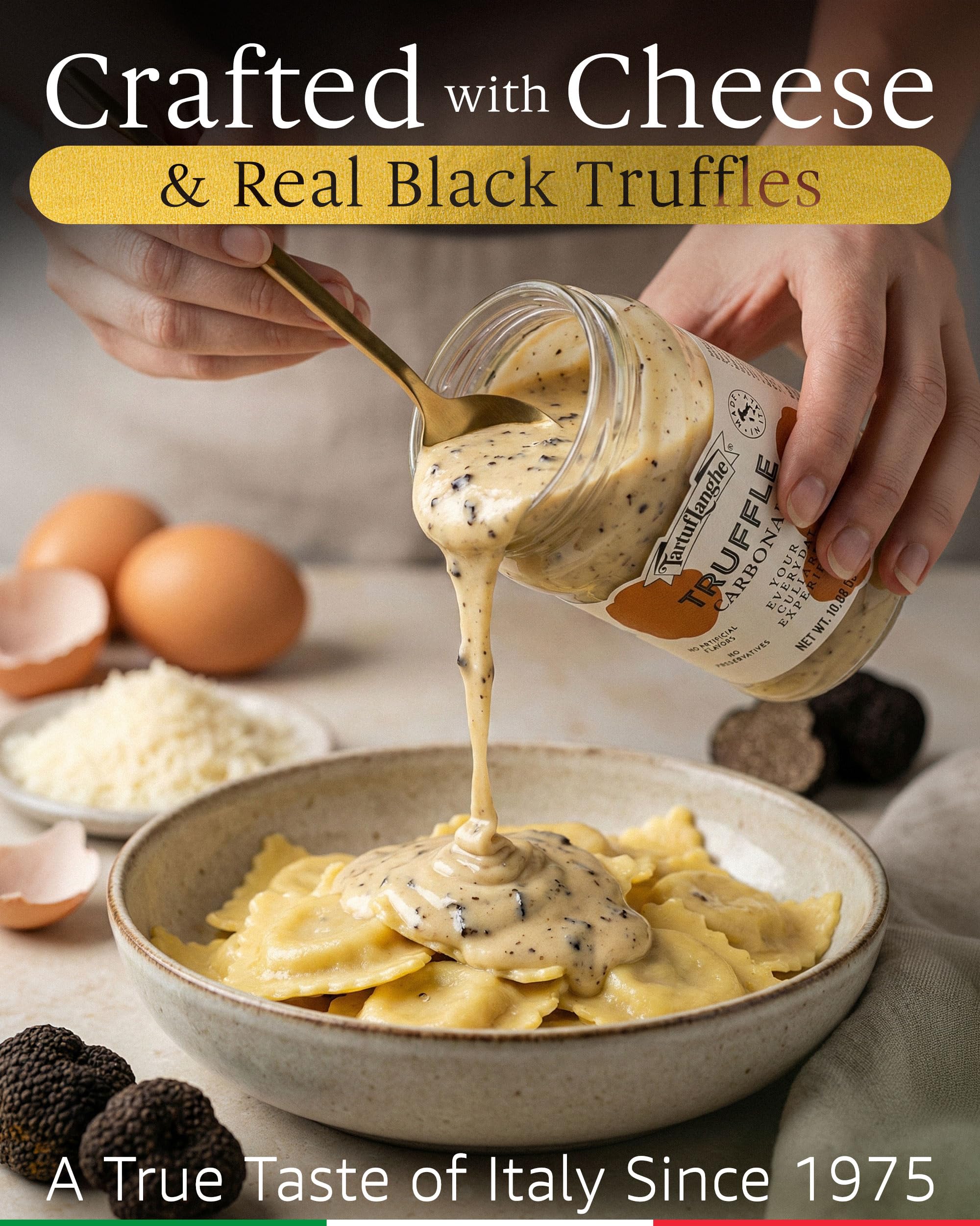 TartufLanghe Black Truffle Carbonara Sauce - Creamy Pasta Sauce with Egg Yolk, Cheese, and Summer Black Truffle from Italy, Authentic Italian Food, No