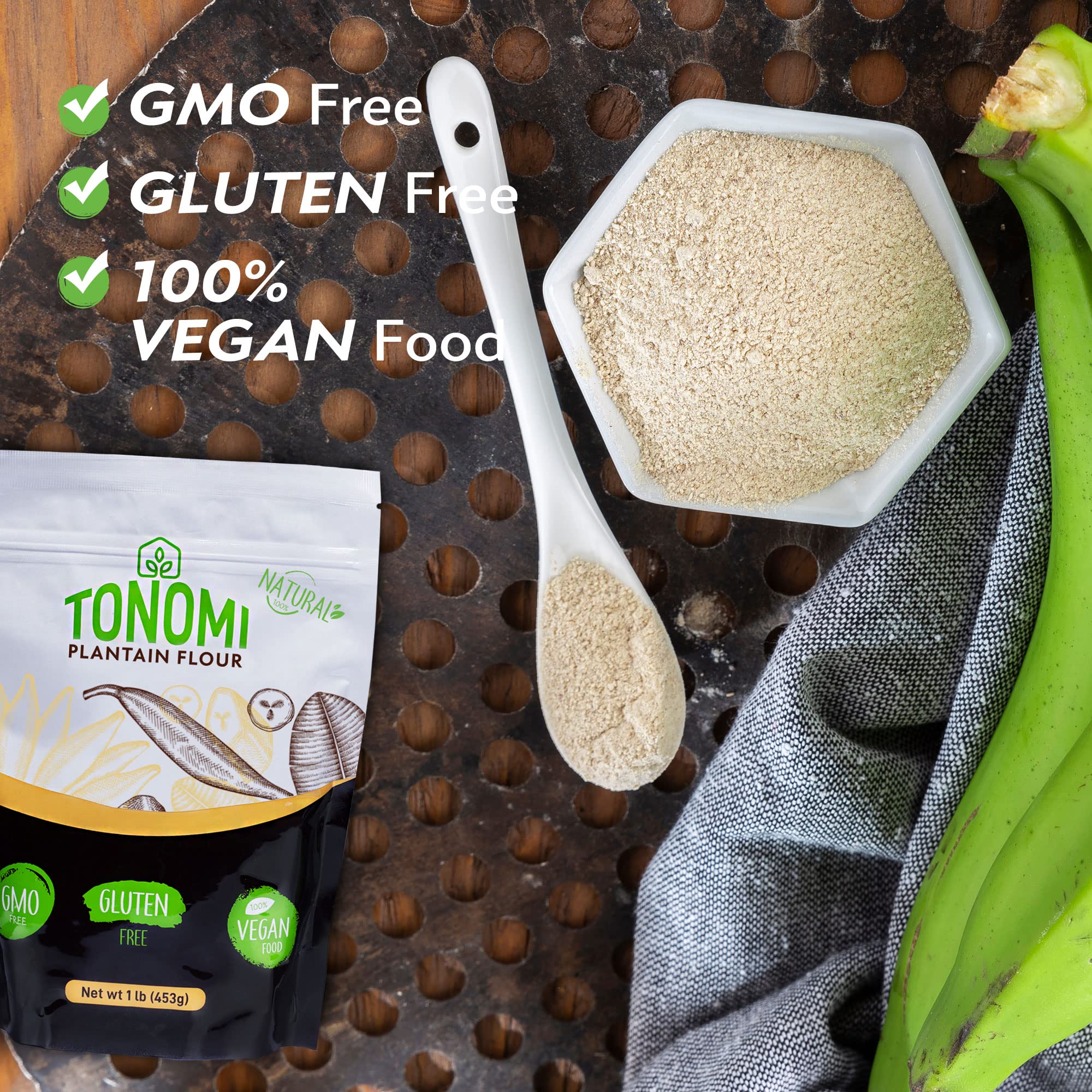 Tonomi All Natural Plantain Flour, Certified Grain and Nut-free, Non-GMO, Gluten-Free All-Purpose Flour alternative for Cooking, Baking, Paleo Diets